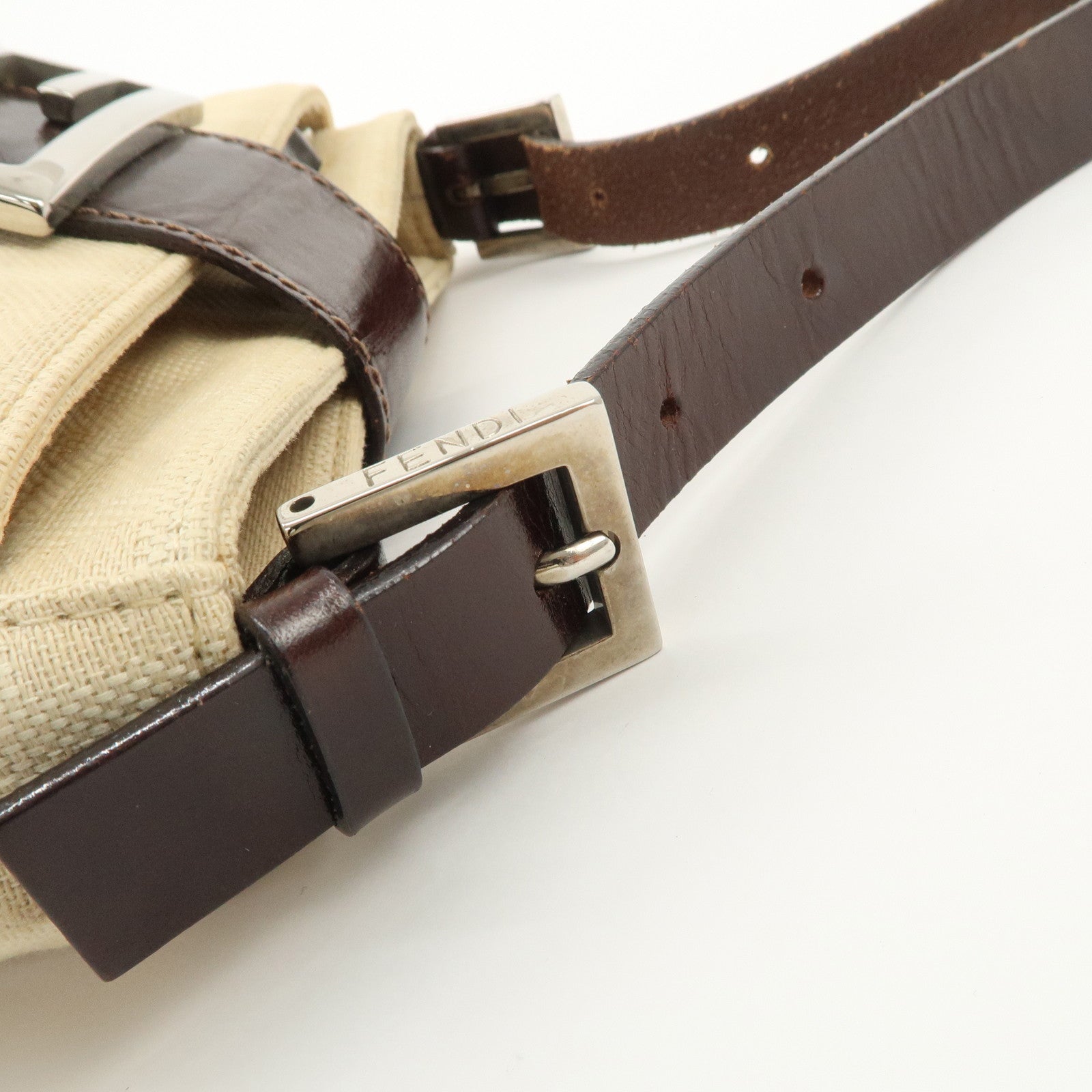 FENDI Zucca Canvas Leather Shoulder Bag Beige Brown 26723