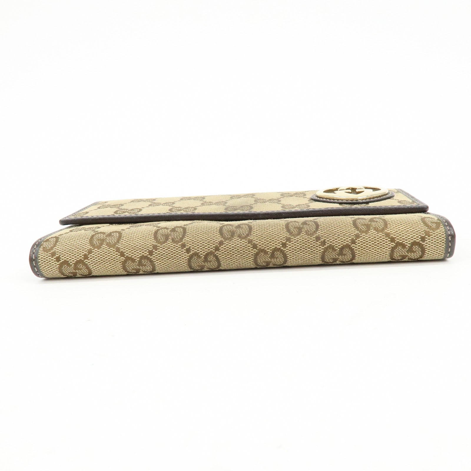 GUCCI Lovely Heart GG Canvas Leather Long Wallet Brown 251861