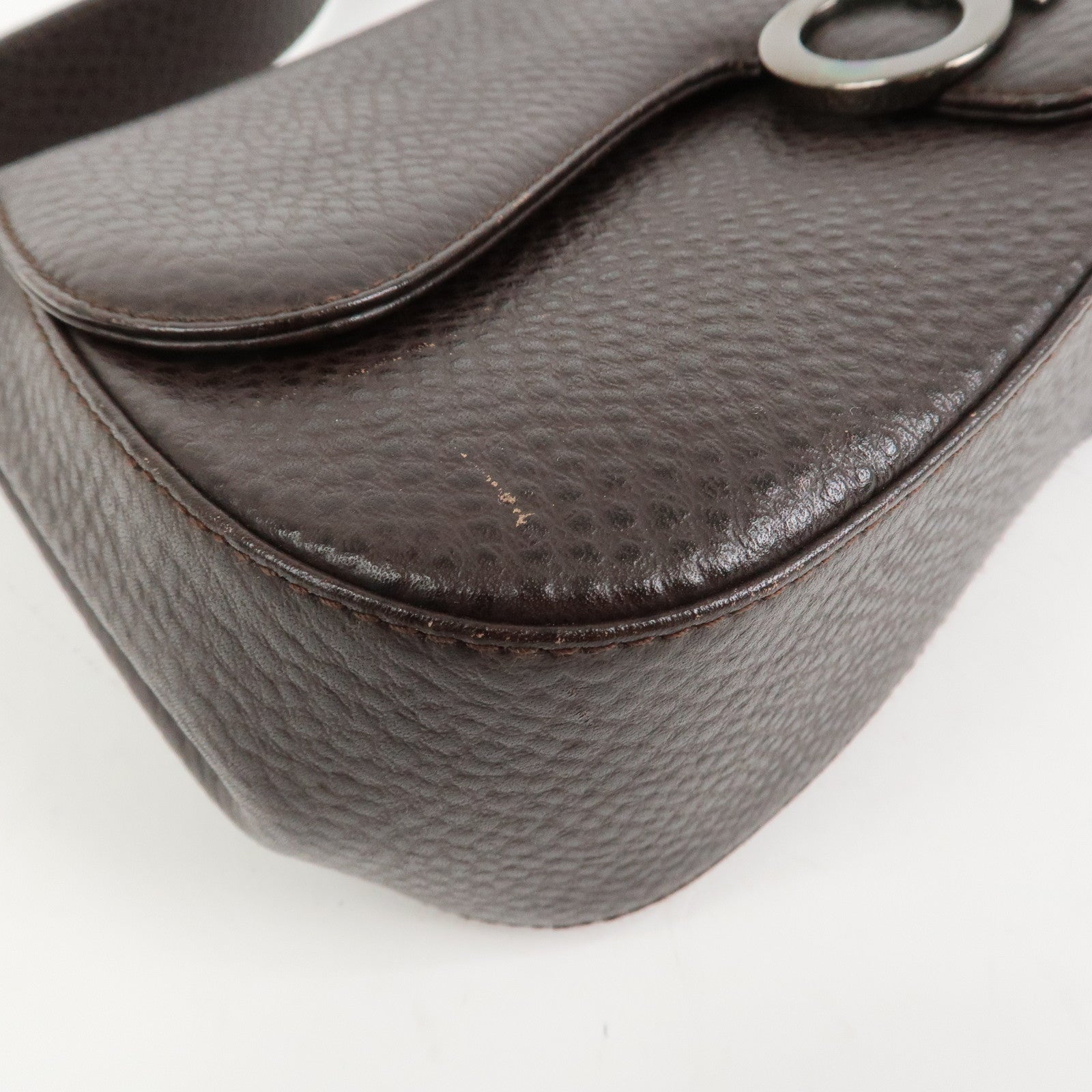 Ferragamo Gancini Logo Leather Shoulder Bag Hand Bag Brown