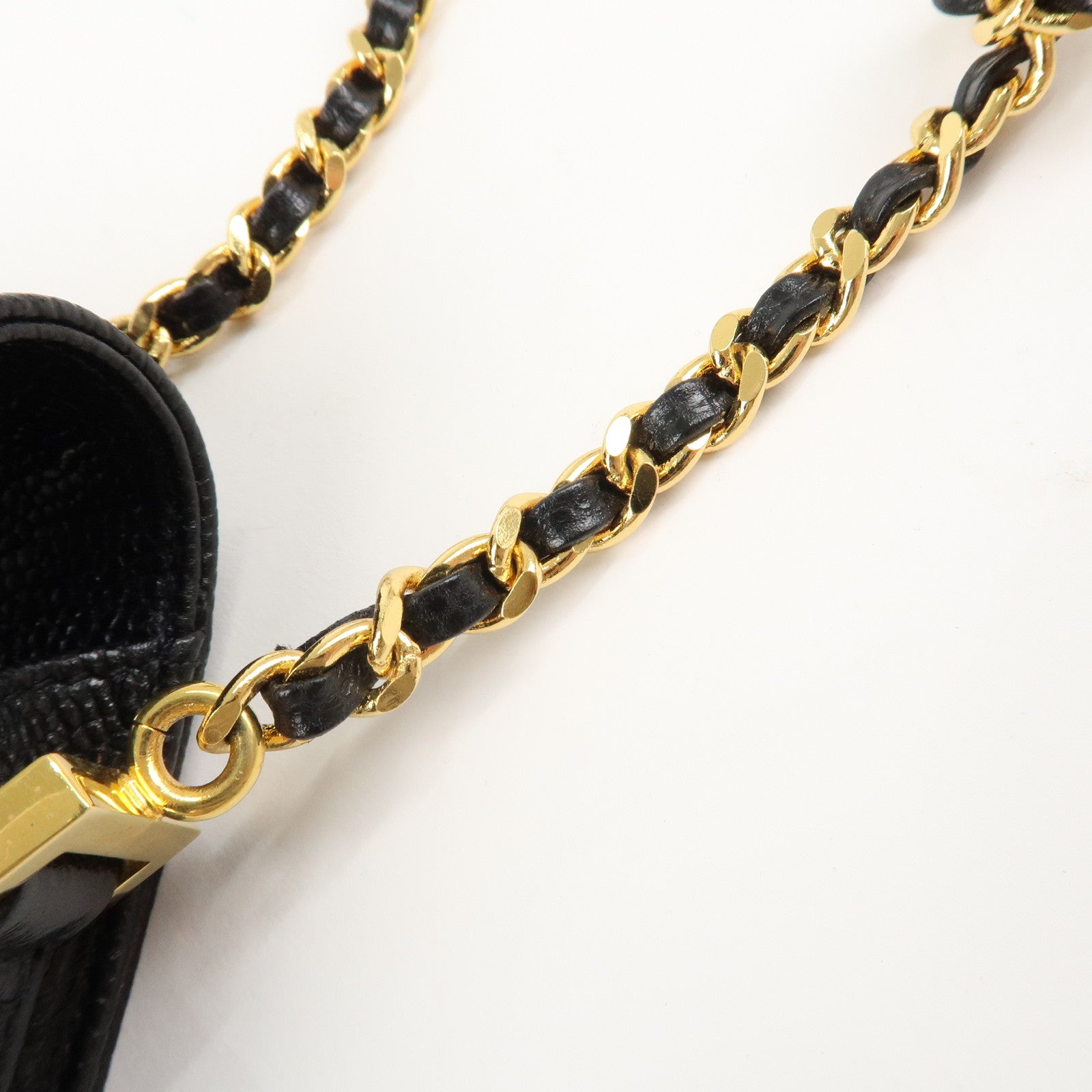 CHANEL COCO Mark Leather Chain Phone Shoulder Black Gold HDW3513453 Used