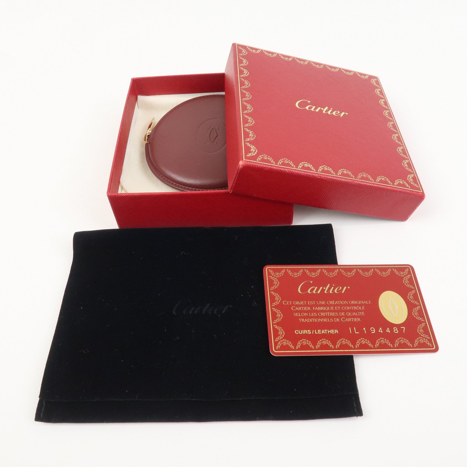 Cartier Must Line Leather Coin Case Coin Purse Wine Red
