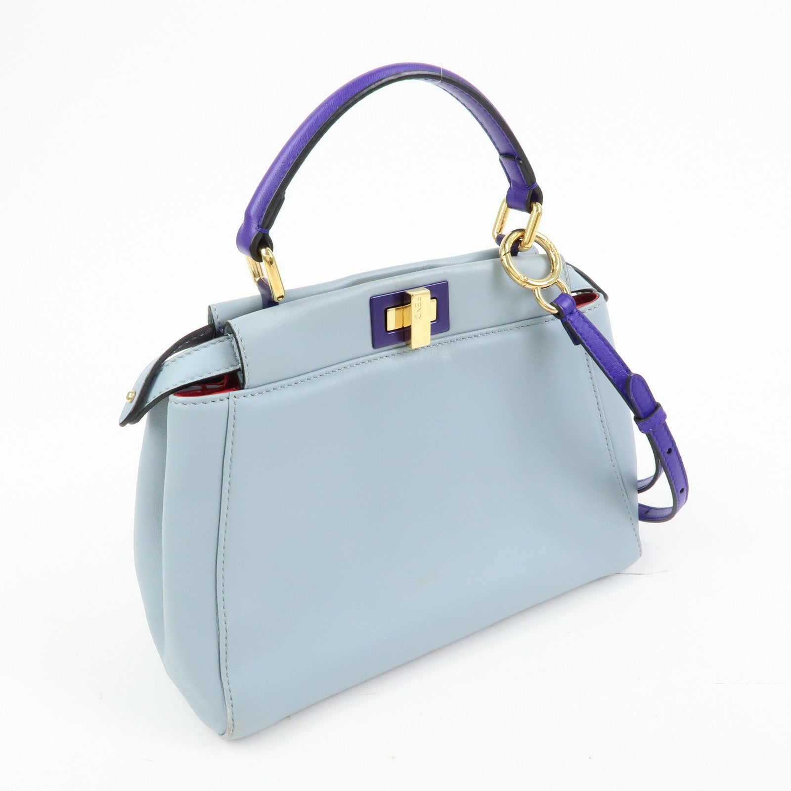 FENDI Peekaboo Mini Leather 2Way Shoulder Bag Hand Bag Blue 8BN244