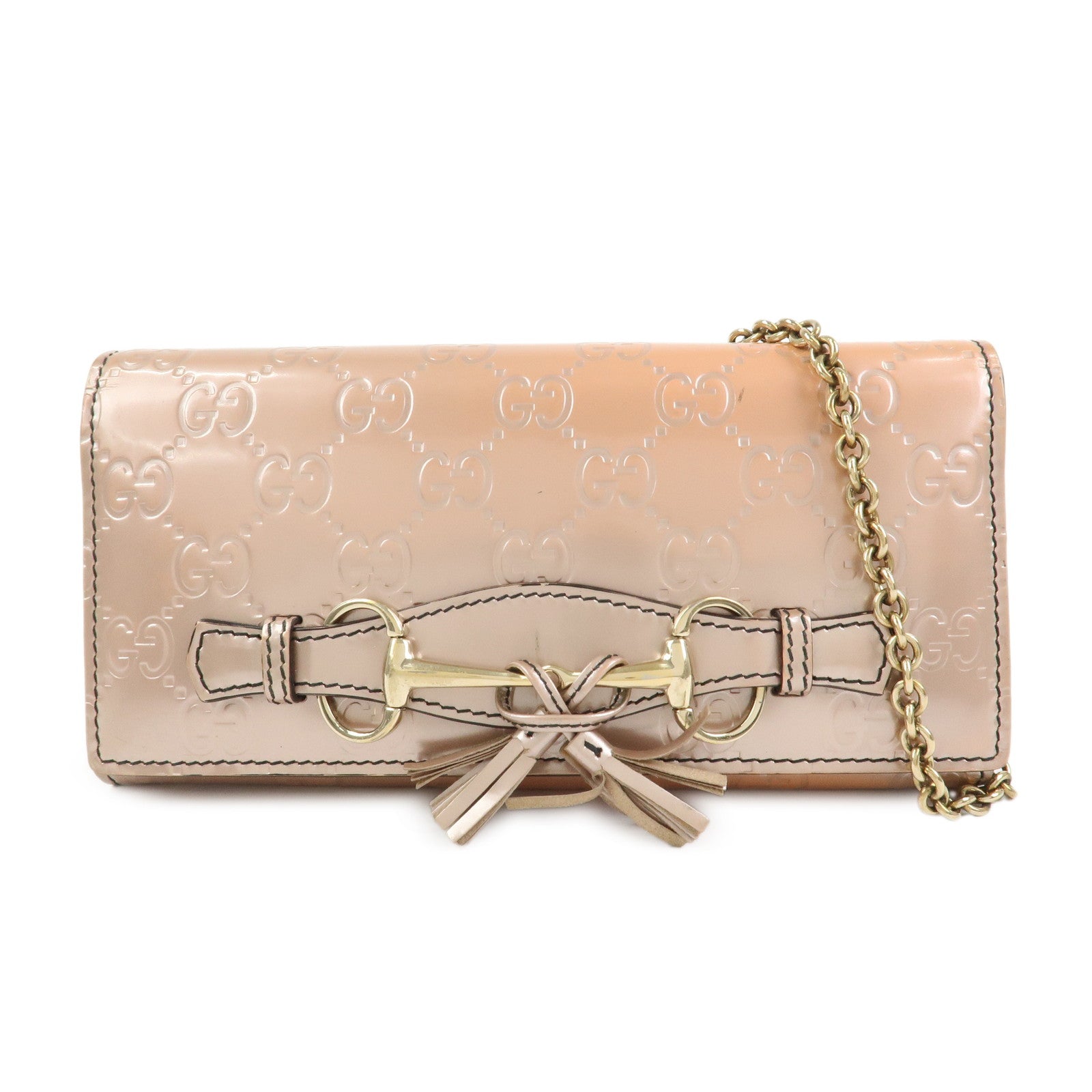 GUCCI Horsebit Guccissima Leather Chain Wallet Tassel Pink 295360