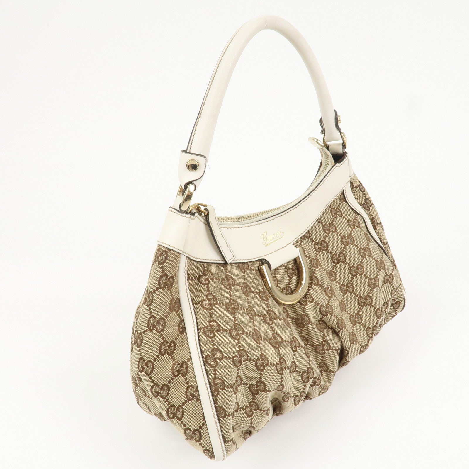 GUCCI Abbey GG Canvas Leather Shoulder Bag Beige White 190525