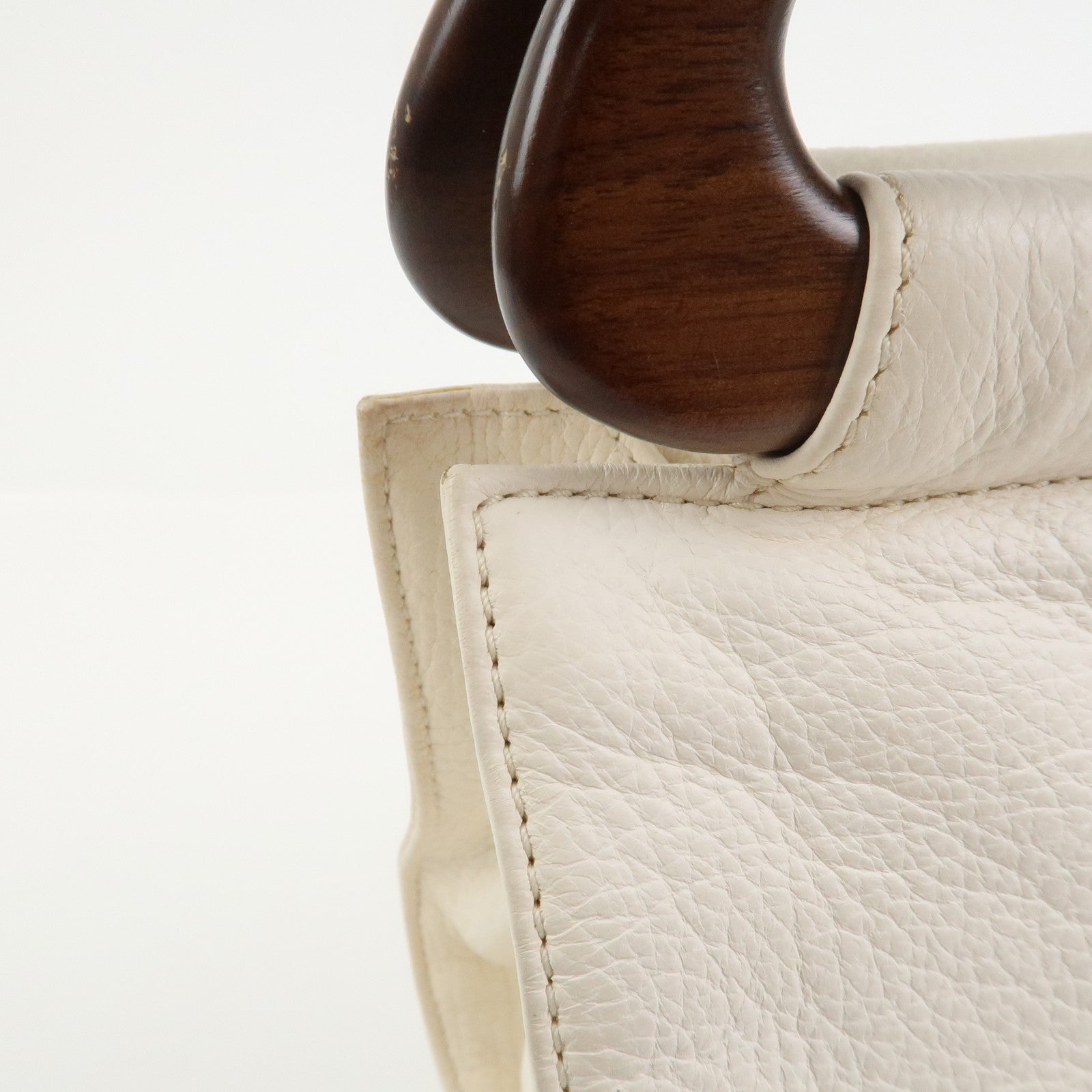 CHANEL COCO Mark Leather Wood Hand Bag Ivory