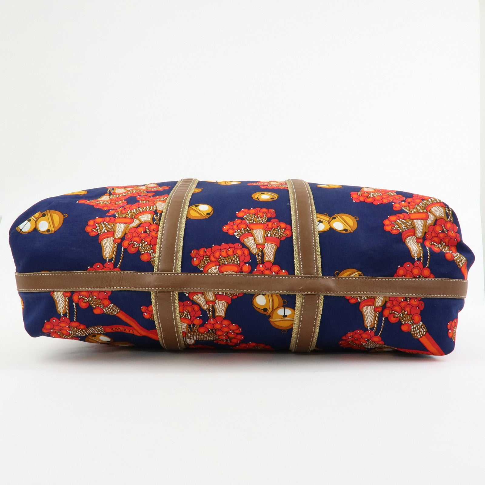 LOEWE Canvas Leather Boston Bag Travel Bag Navy Red Brown