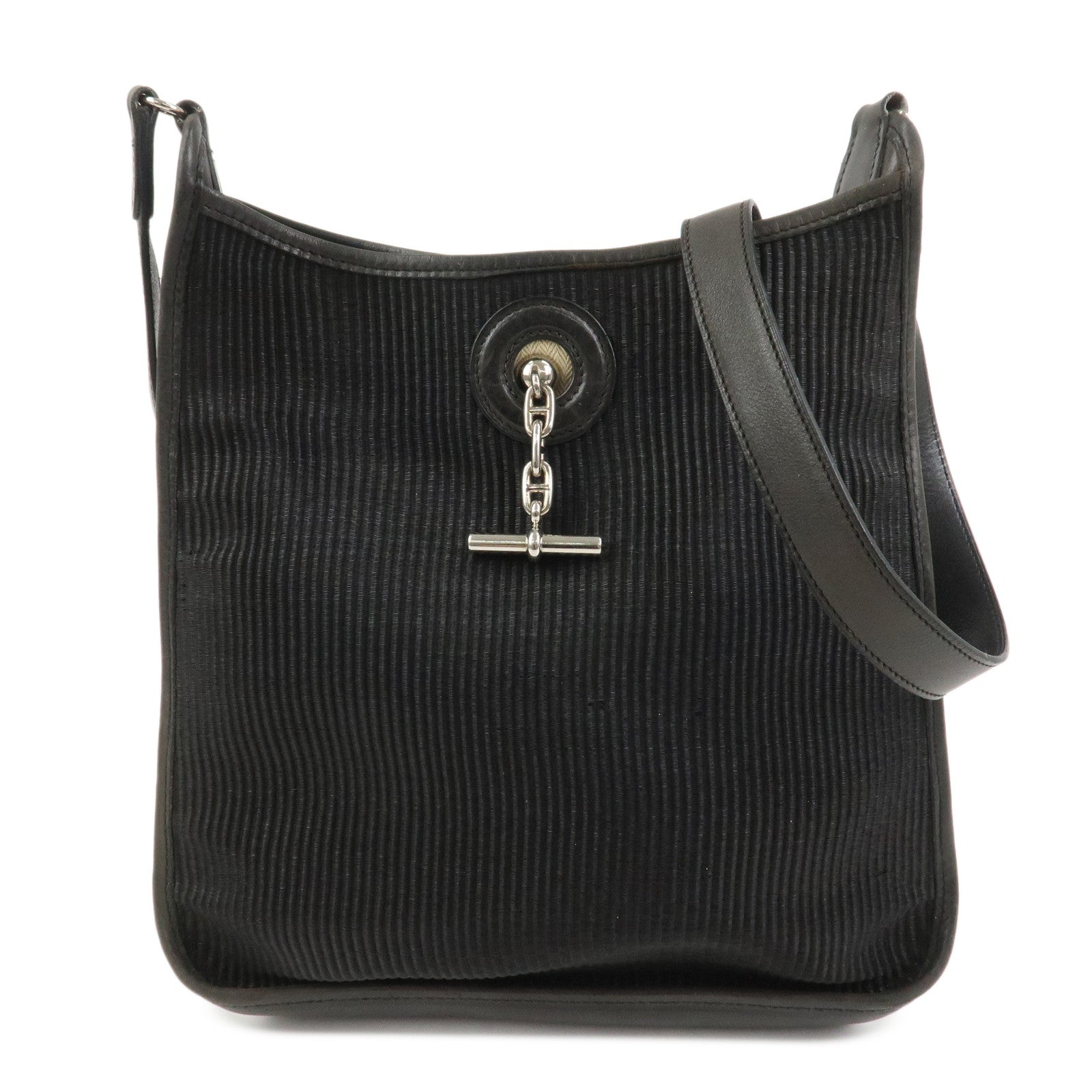 HERMES Vespa PM Crinolin Leather Shoulder Bag C Stamped Black
