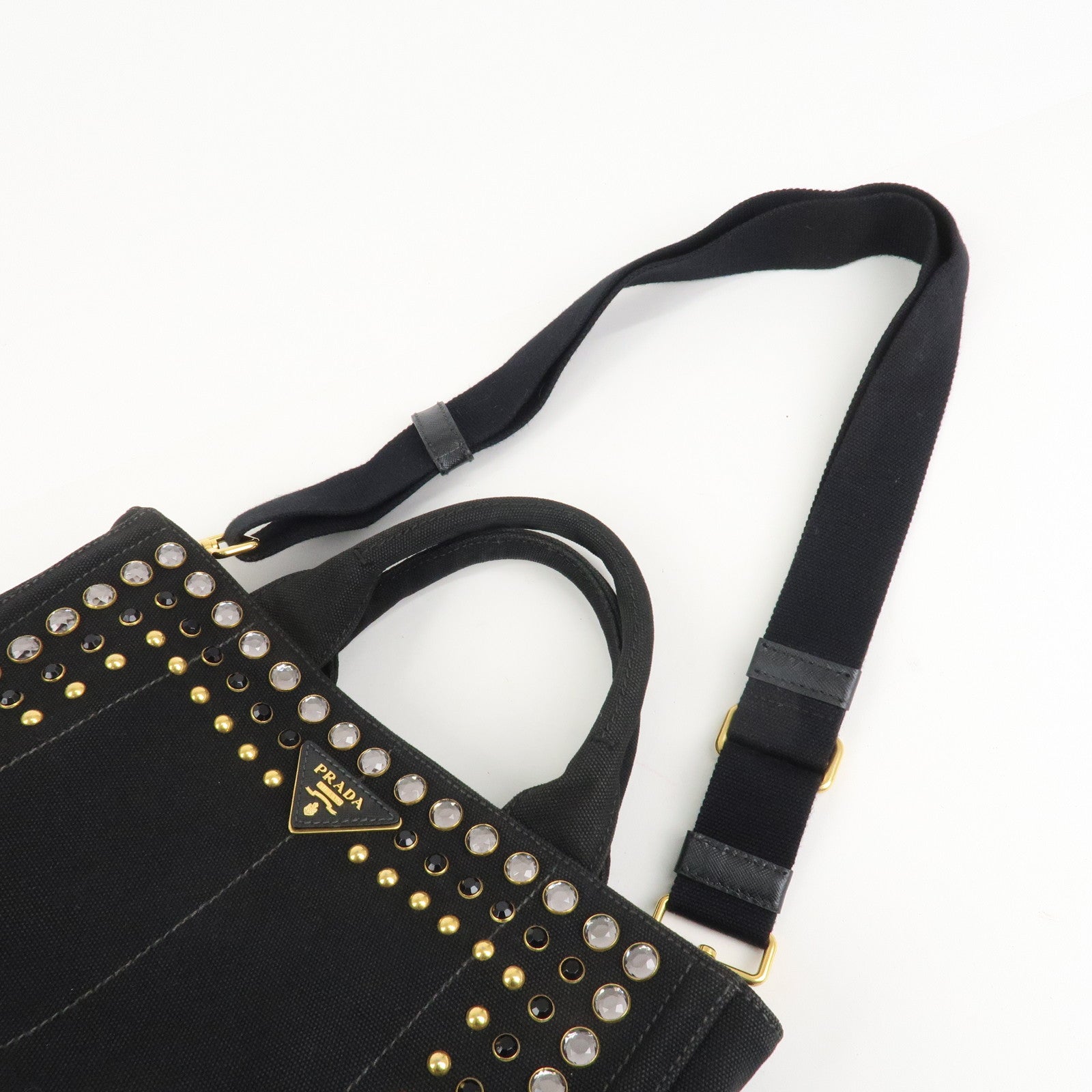 PRADA Canapa Mini Canvas 2Way Hand Bag Tote Bag Black 1BG439 Used