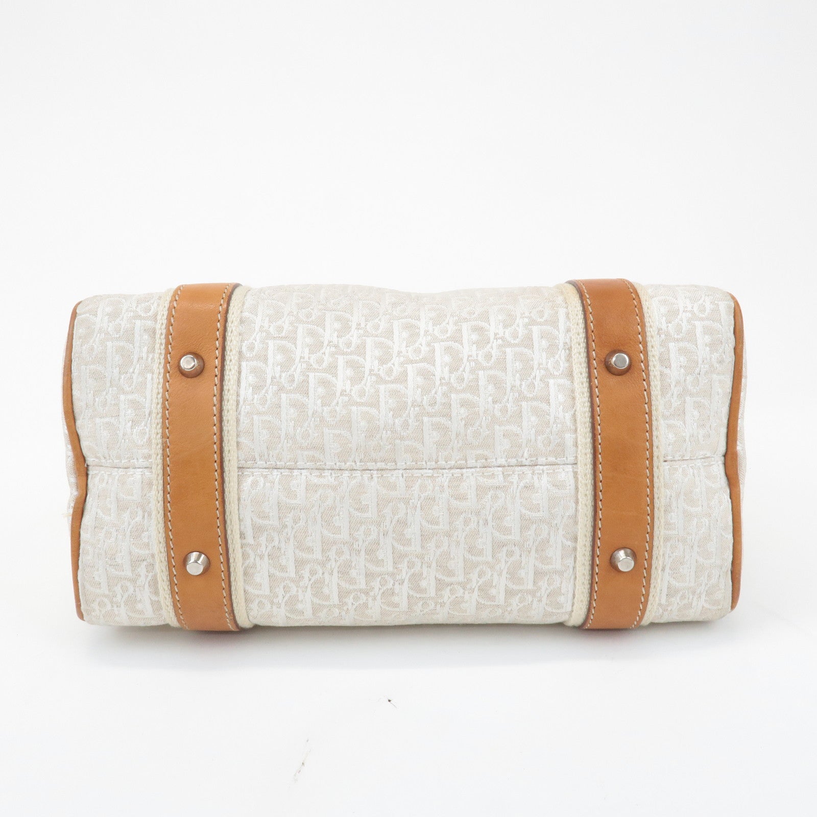 Christian Dior Trotter Canvas Leather Mini Boston Bag White Brown