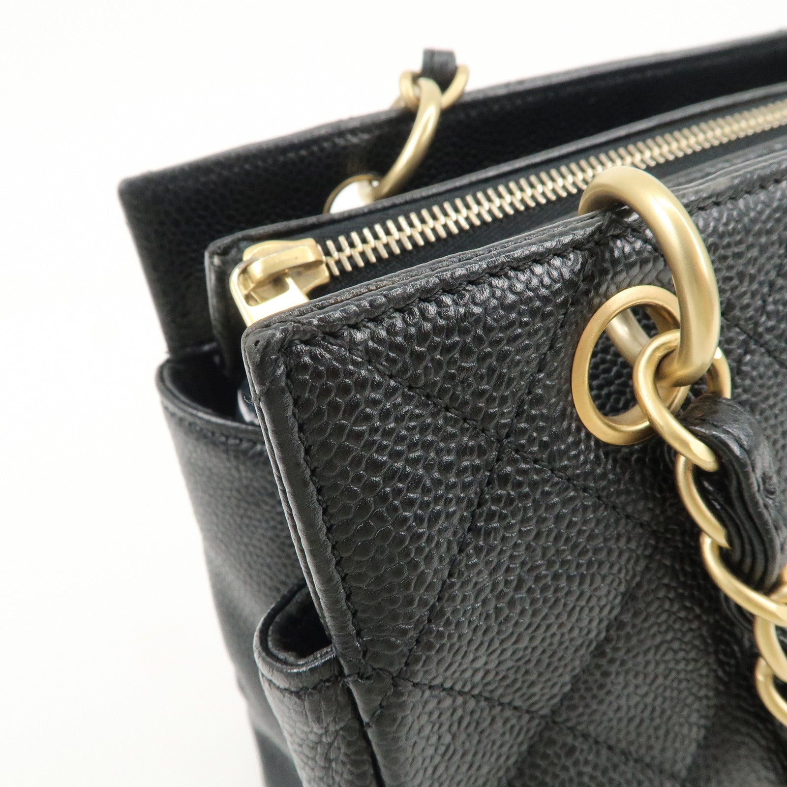 CHANEL COCO Mark Matelasse Caviarskin Chain Tote Bag Black Used