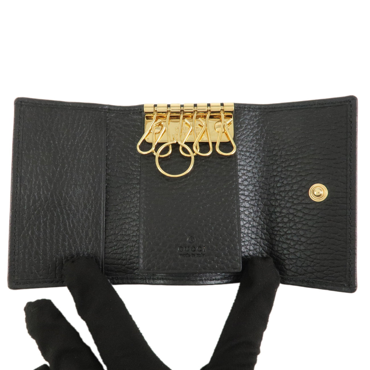 GUCCI GG Marmont Leather 6 Rings Key Case Key Holder Black 456118