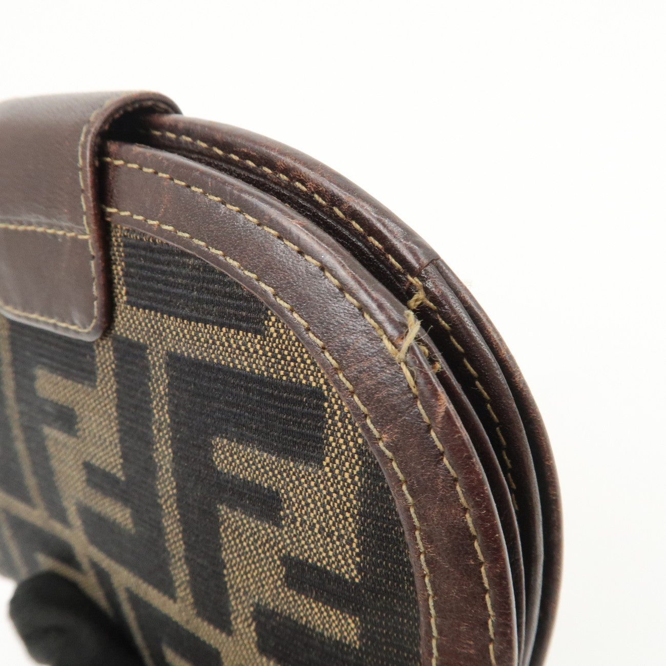 FENDI Zucca Canvas Leather Compact Wallet Black Brown 01223
