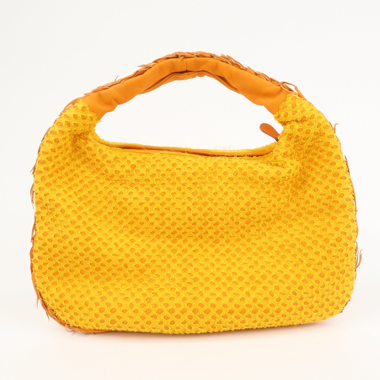 BOTTEGA VENETA Hobo Leather Cotton Shoulder Bag Orange Yellow