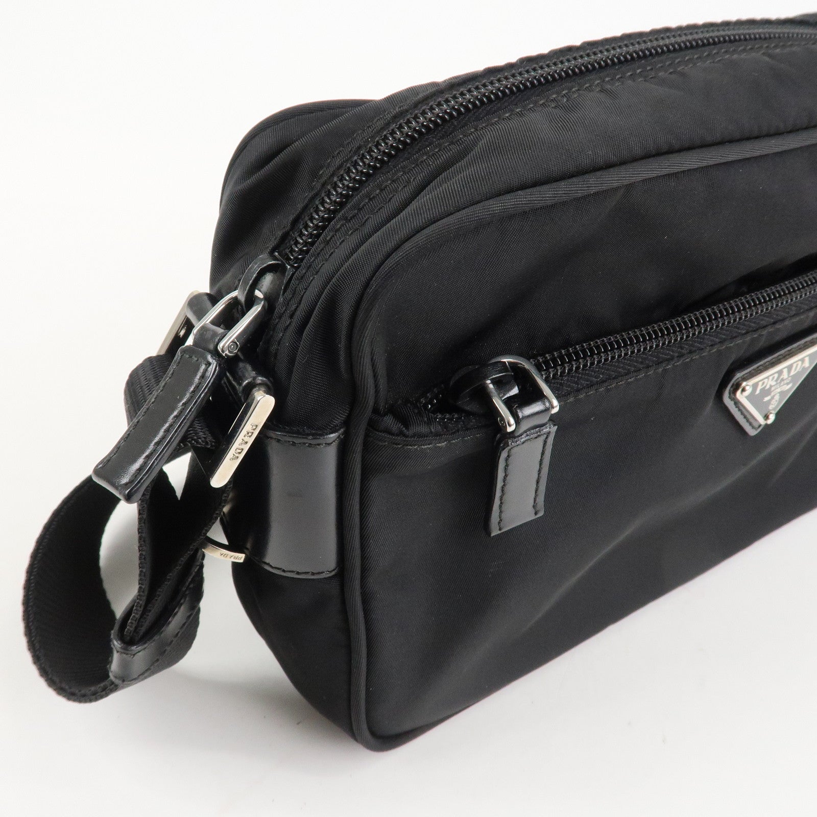 PPRADA Triangle Logo Nylon Leather Shoulder Bag NERO Black BT0166 Used