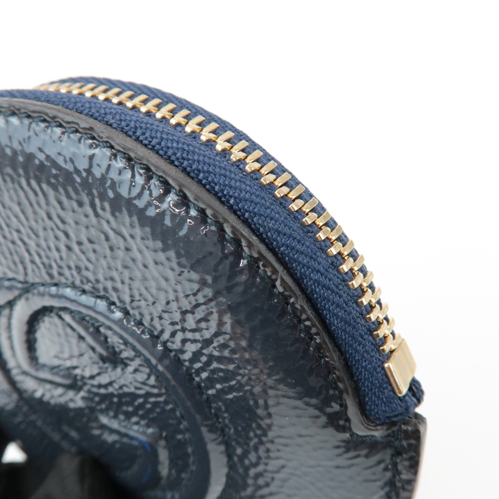 GUCCI Interlocking G Patent Leather Coin Case Navy 337946