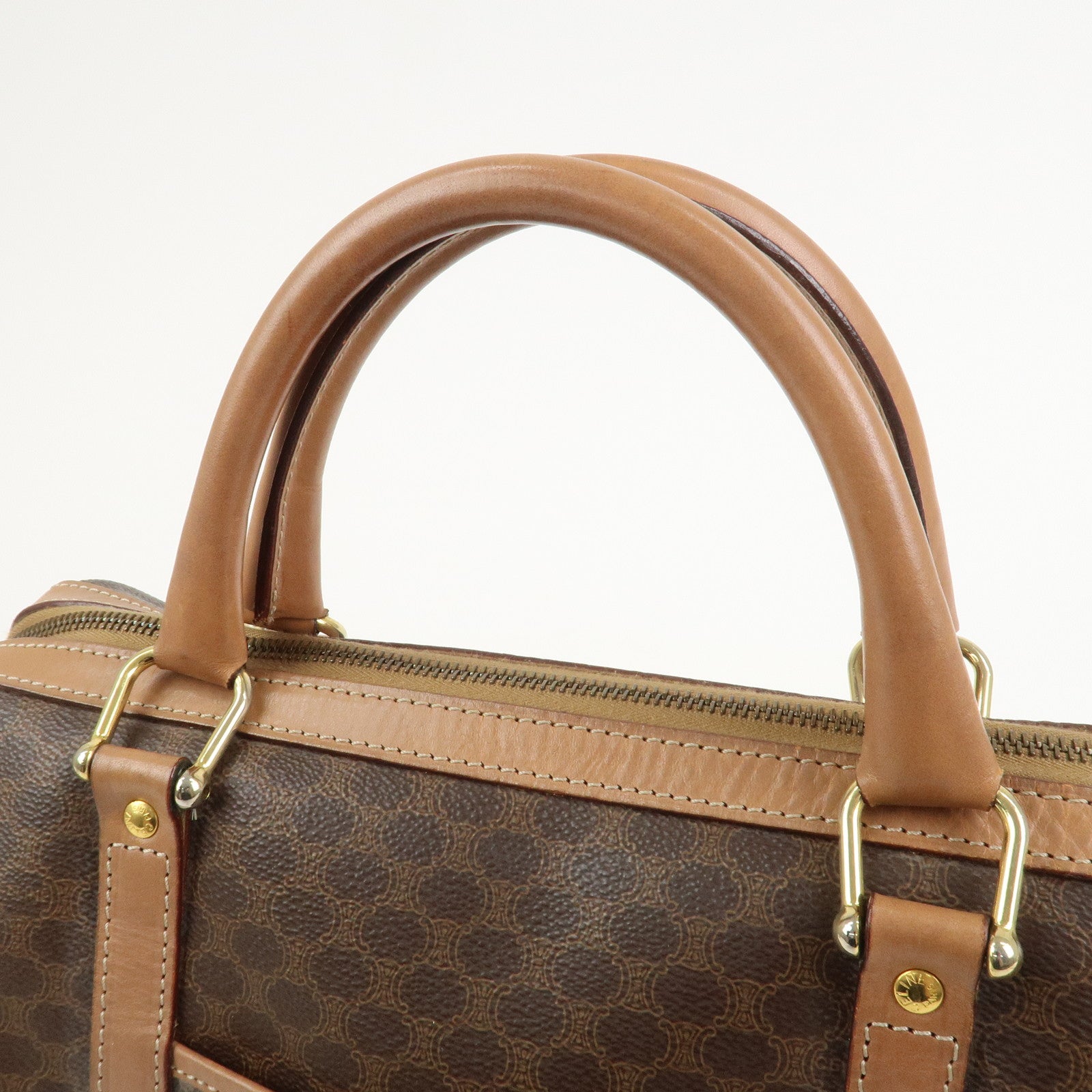 CELINE Macadam Logo PVC Leather Boston Bag Hand Bag Brown