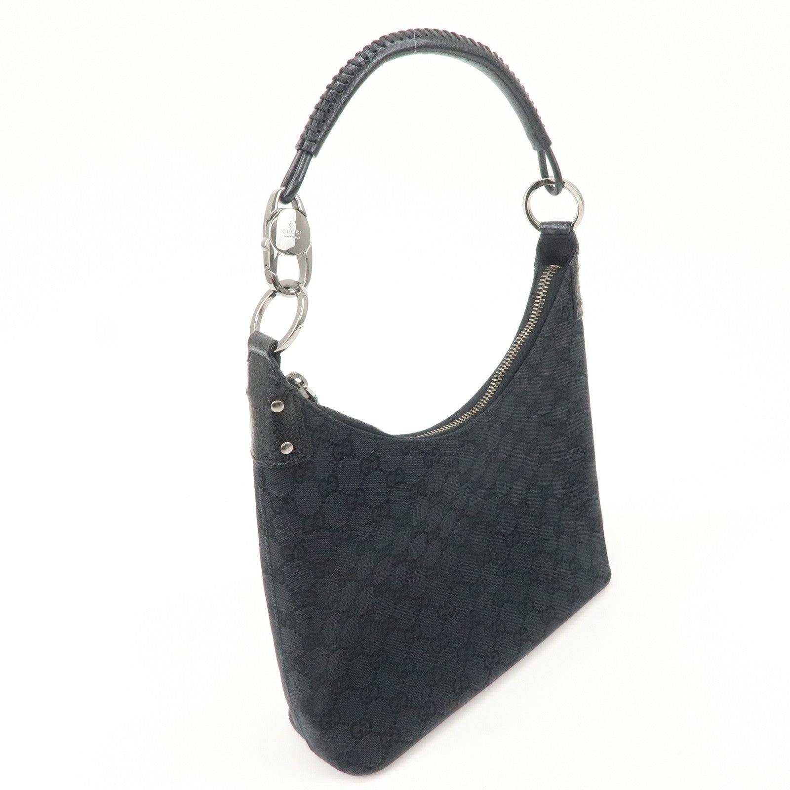 GUCCI GG Canvas Leather Shoulder Bag Hand Bag Black 115003