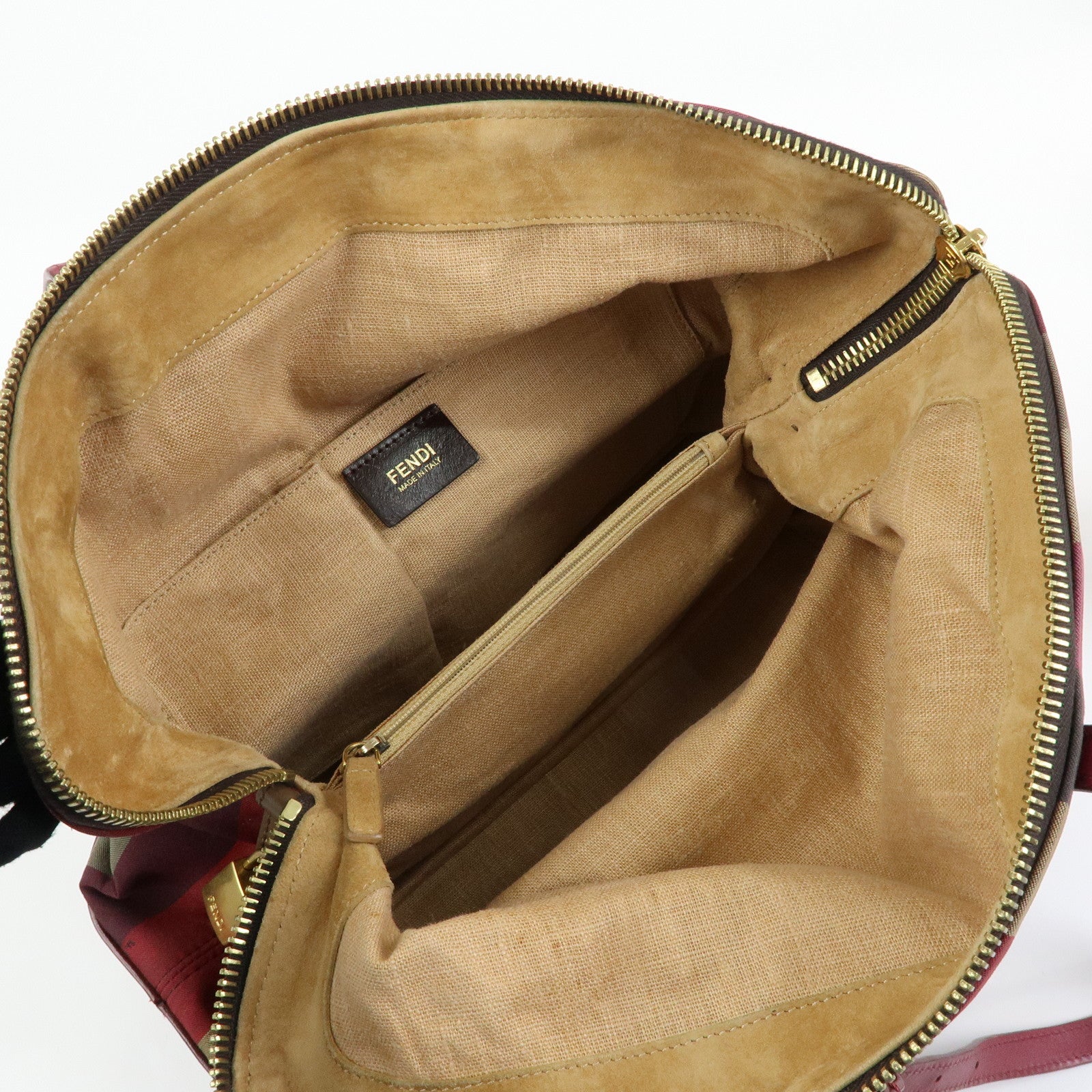 FENDI Chameleon Pequin Canvas Leather Shoulder Bag Tote Bag 8BN232