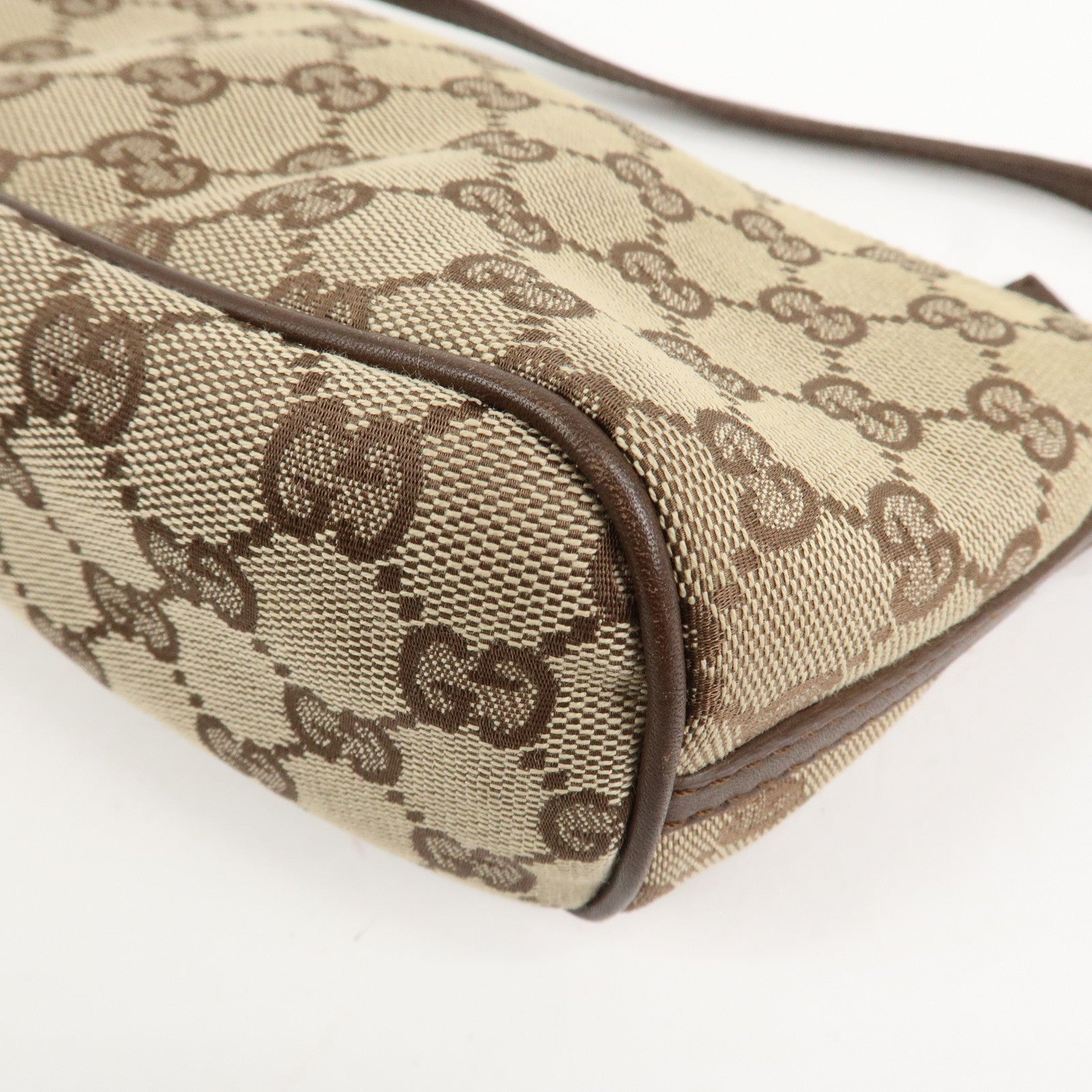 GUCCI GG Canvas Leather Bag Hand Bag Pouch Beige Brown 07198 Used