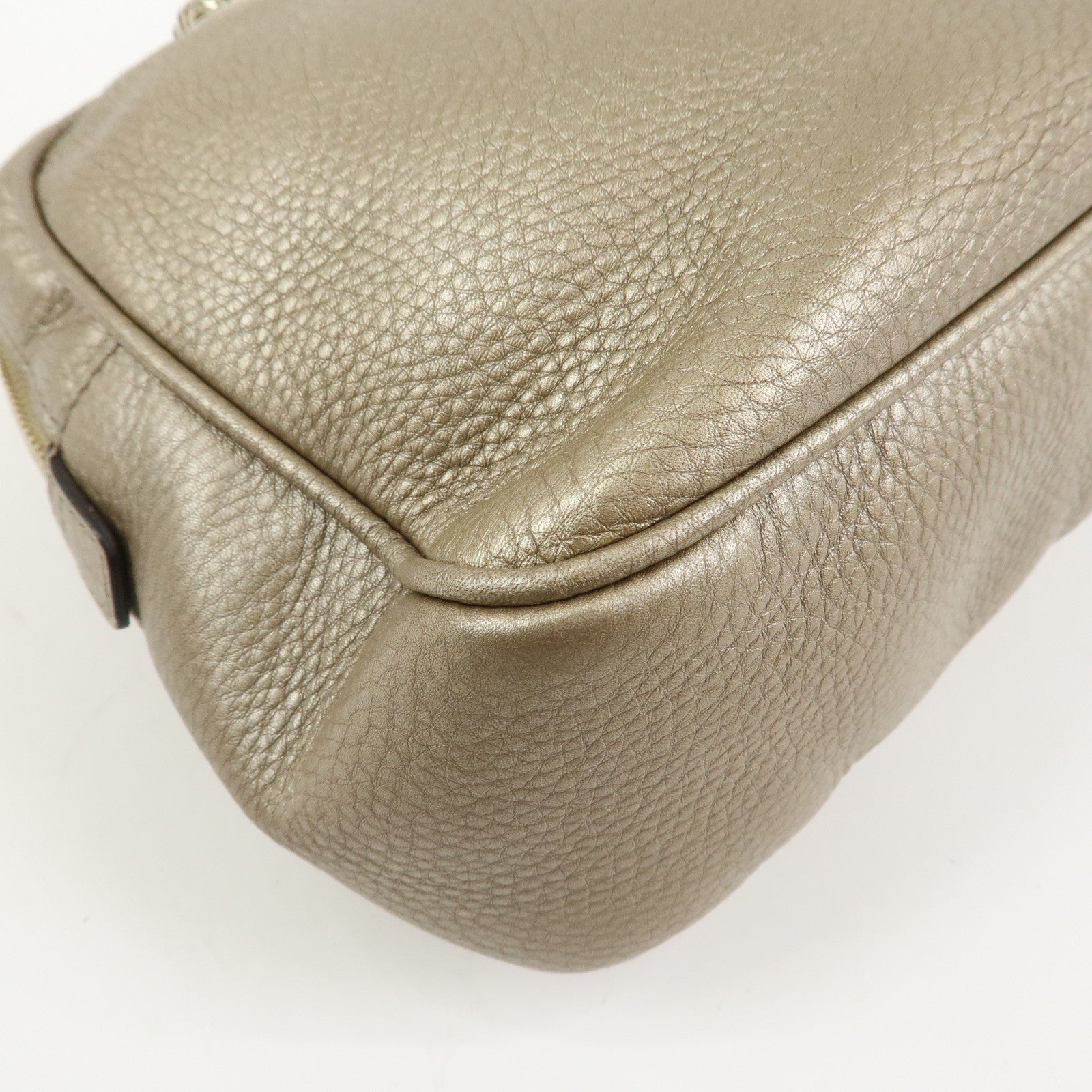 GUCCI SOHO Interlocking G Leather Shoulder Bag Metallic Brown 308983