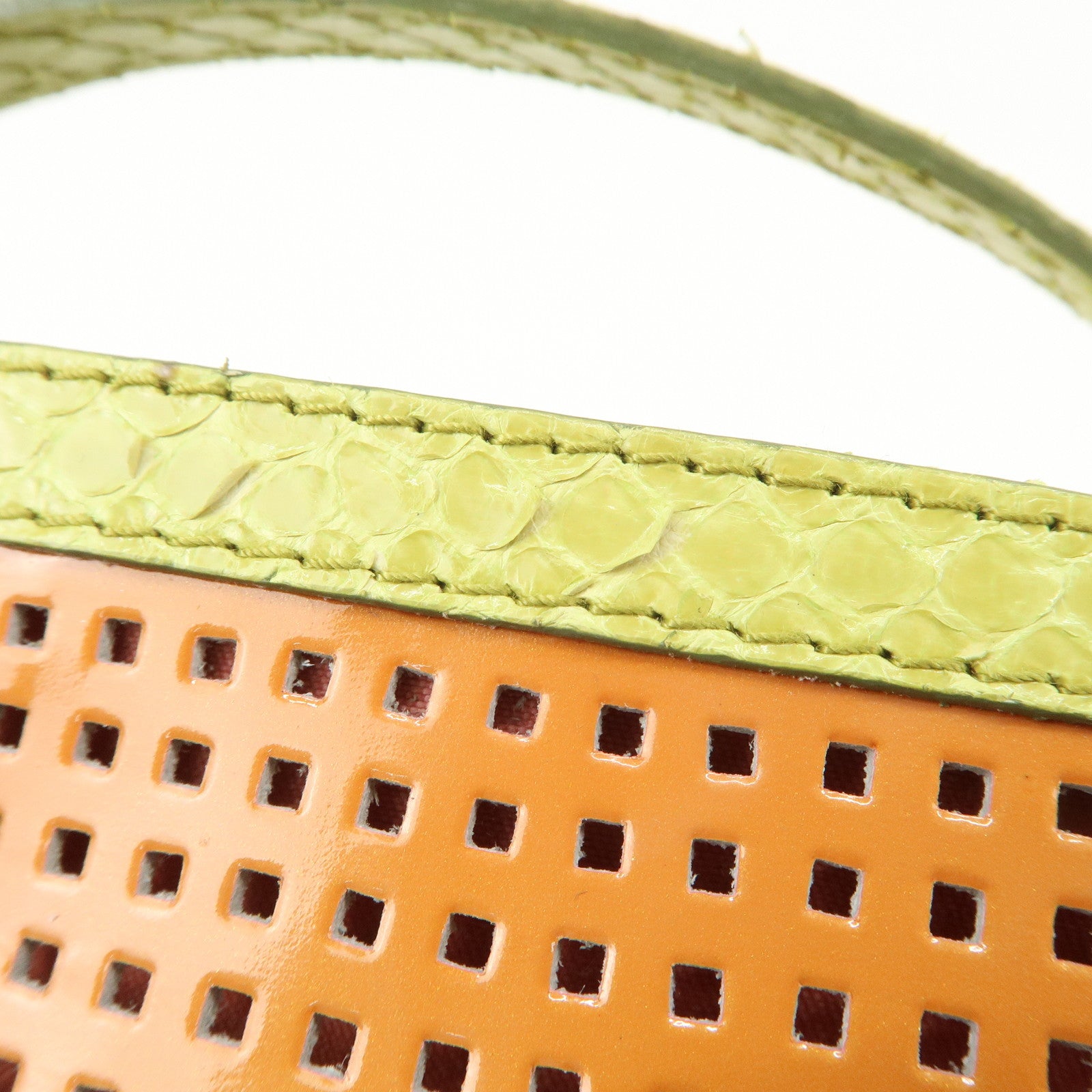 FENDI Patent Leather Mini Hand Bag Orange Lime Green 26636