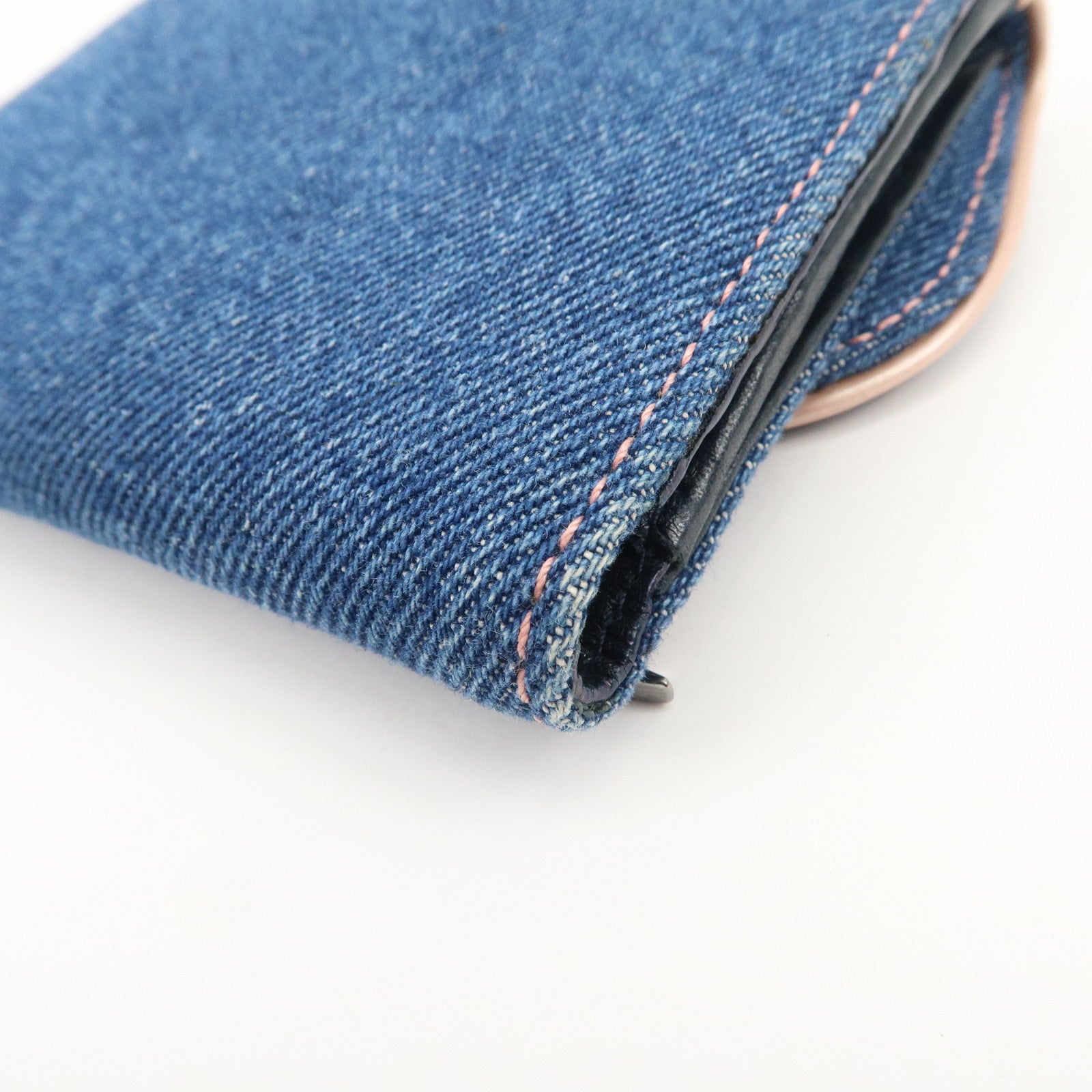 Christian Dior Saddle Lotus Wallet Denim Blue Pink Silver GDW Used