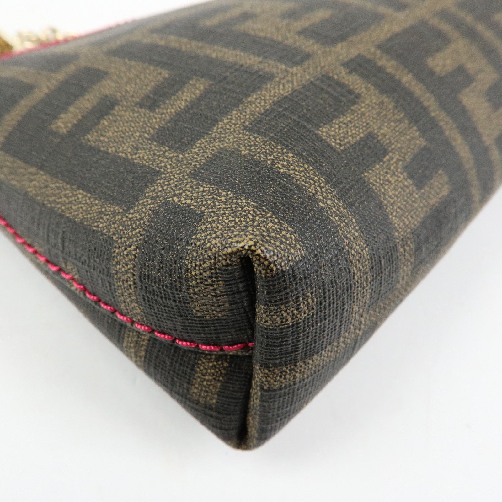 FENDI Zucca Print PVC Canvas Chain Accessory Pouch Brown 8BR592