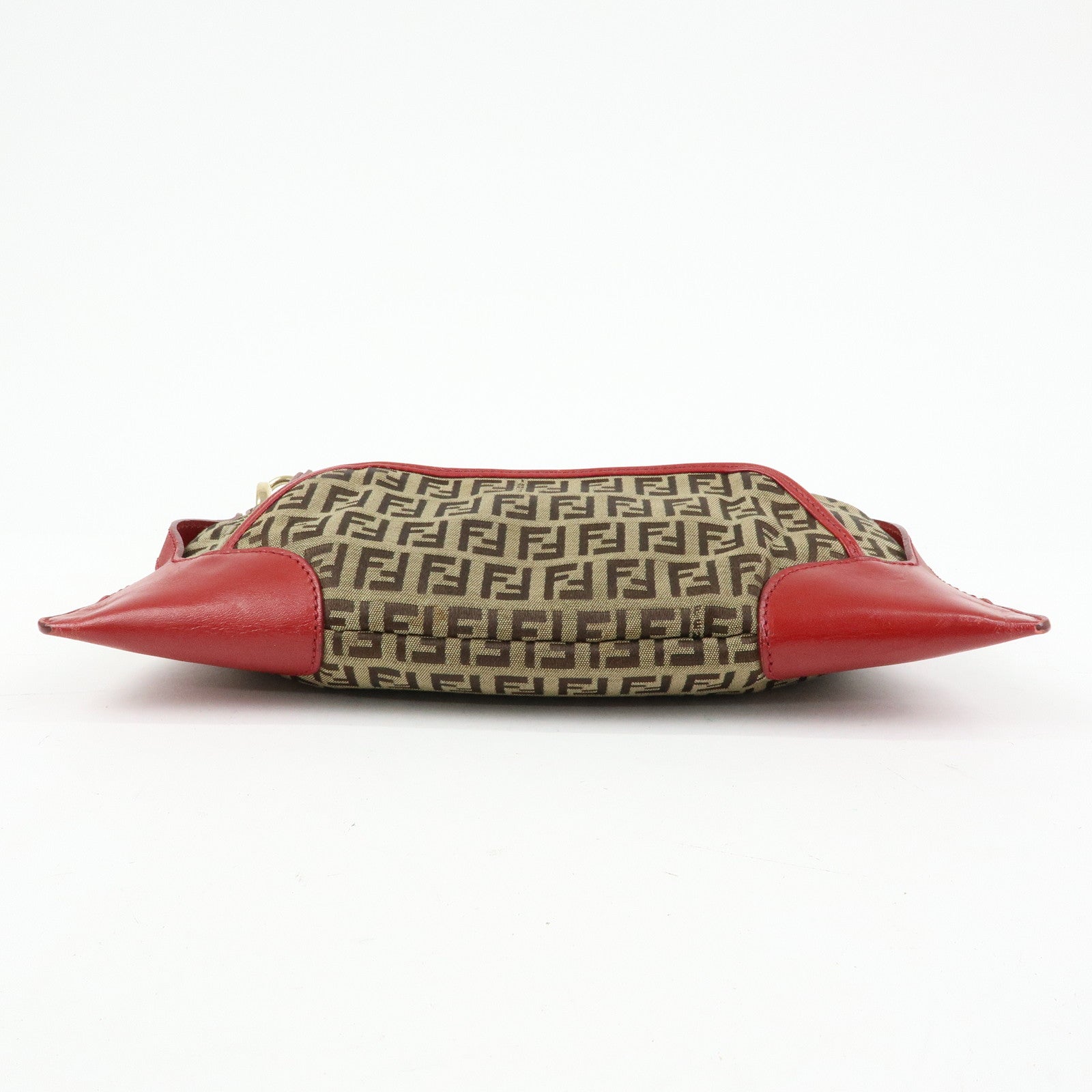 FENDI Zucca Canvas Leather Hand Bag Shoulder Bag Beige Red 8BR464