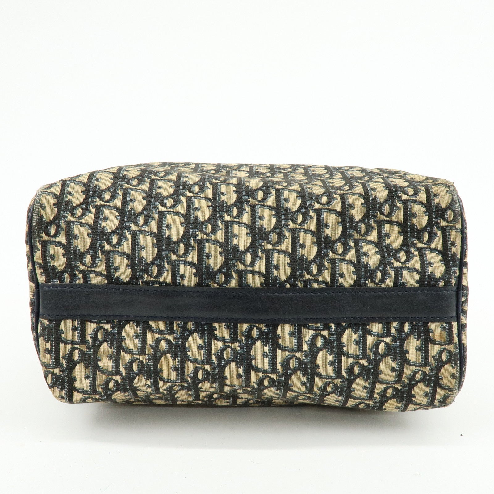 Christian Dior Trotter Leather Boston Bag Hand Bag Beige Navy