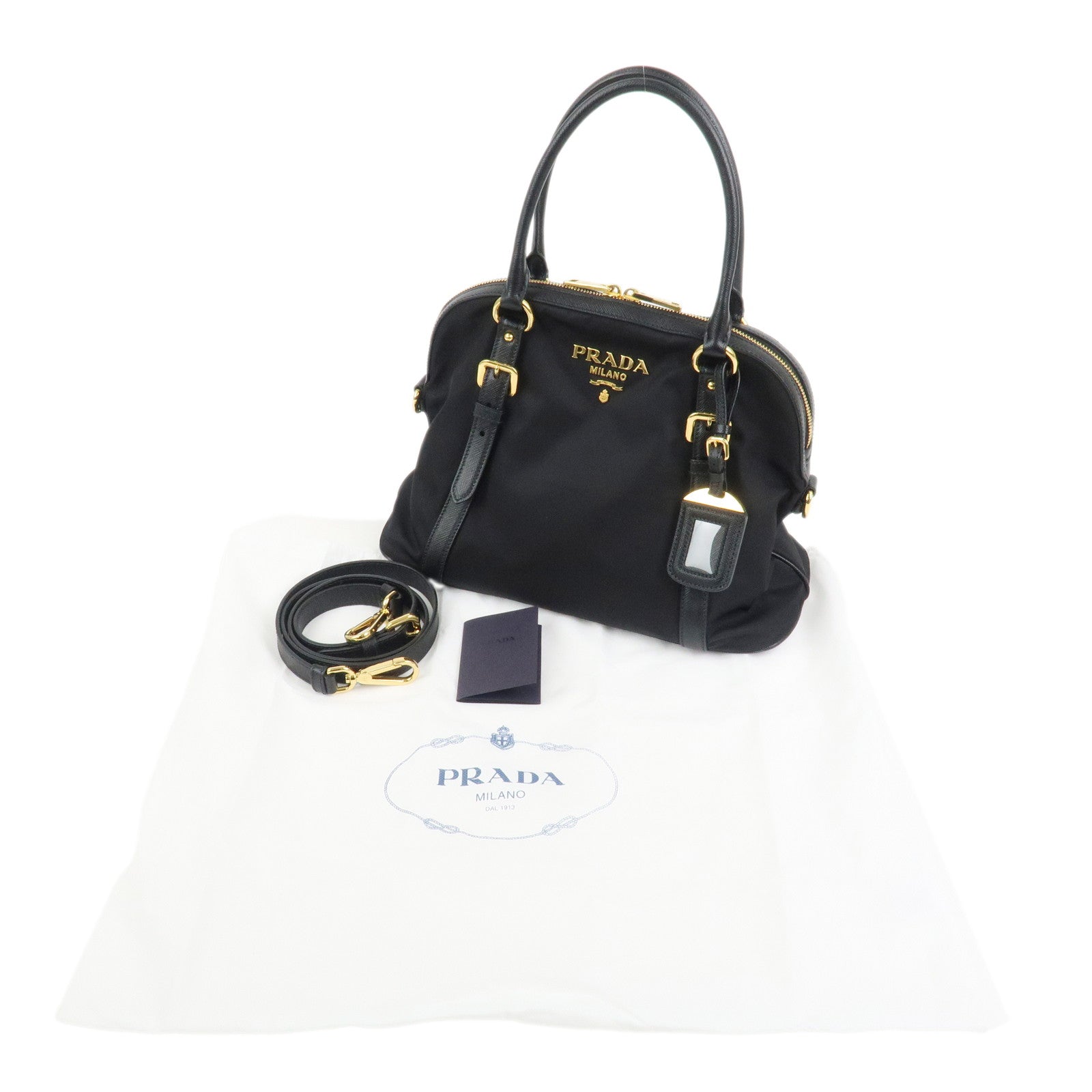 PRADA Tessuto Nylon Saffiano Leather 2Way Hand Shoulder Bag 1BB013