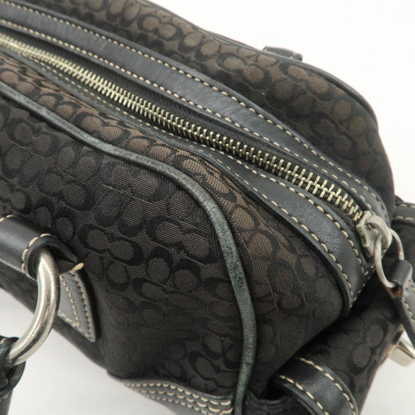 COACH Leather Canvas Logo Hand Bag Brown Silver HDW Used