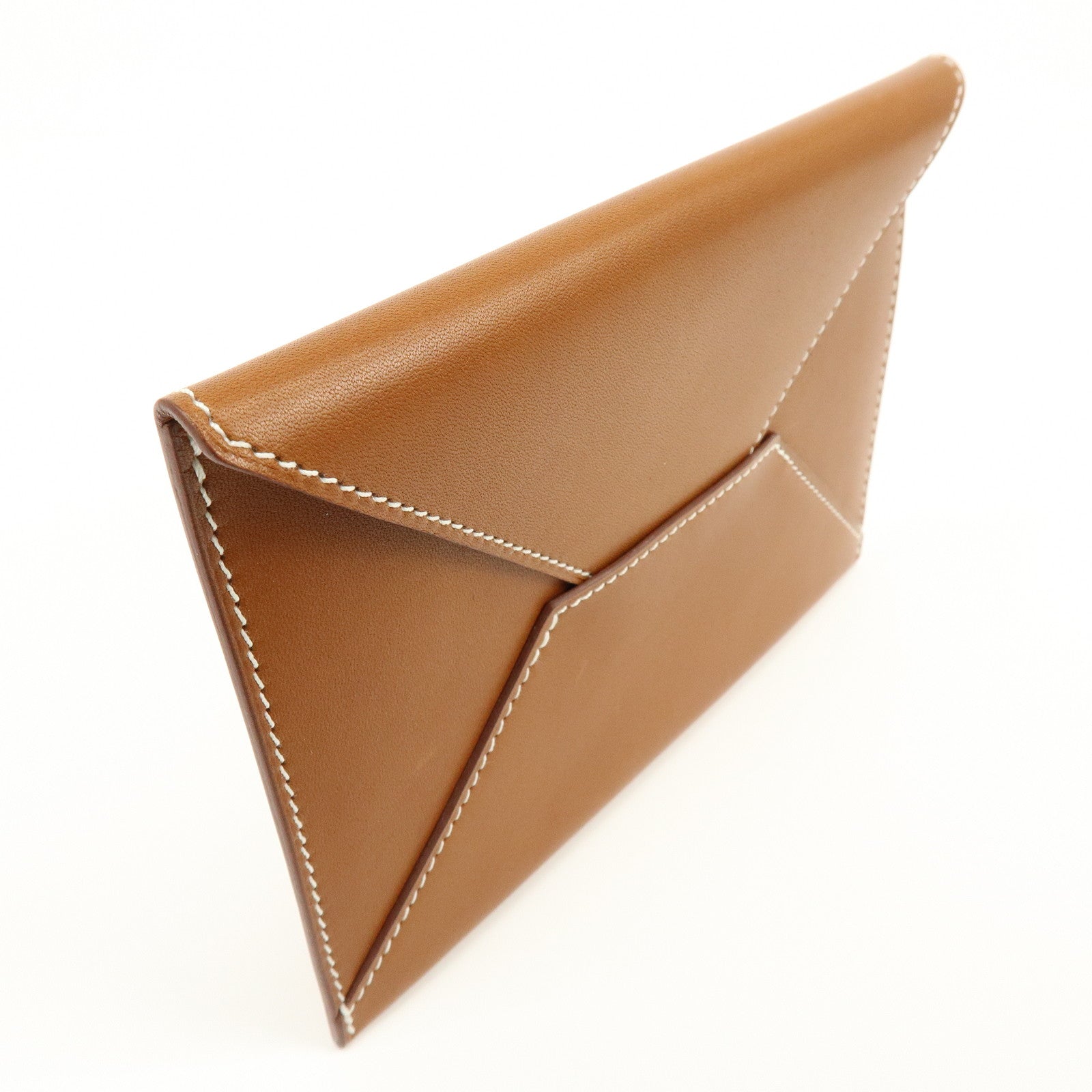 Hermes Enveloppe Box Calf Leather Card Case A Stamped Tan Brown