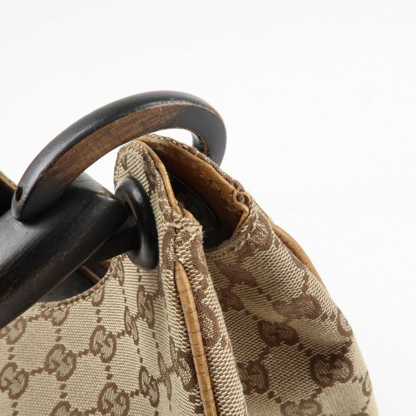 GUCCI GG Canvas Wood Handle Shoulder Bag Hand Bag Beige 106494 Used