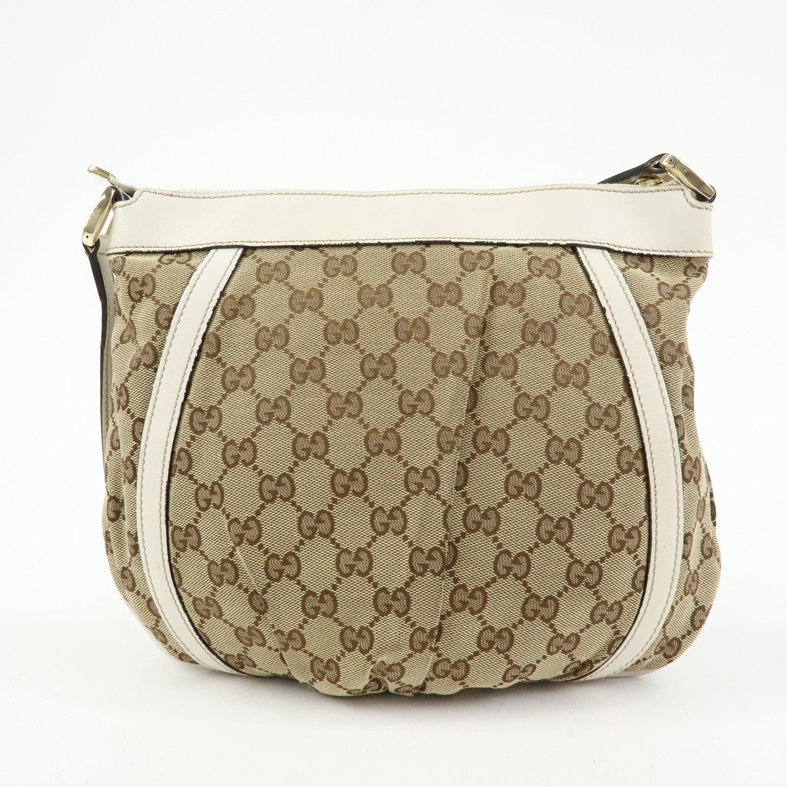 GUCCI Abbey GG Canvas Leather Shoulder Bag Beige White 203257