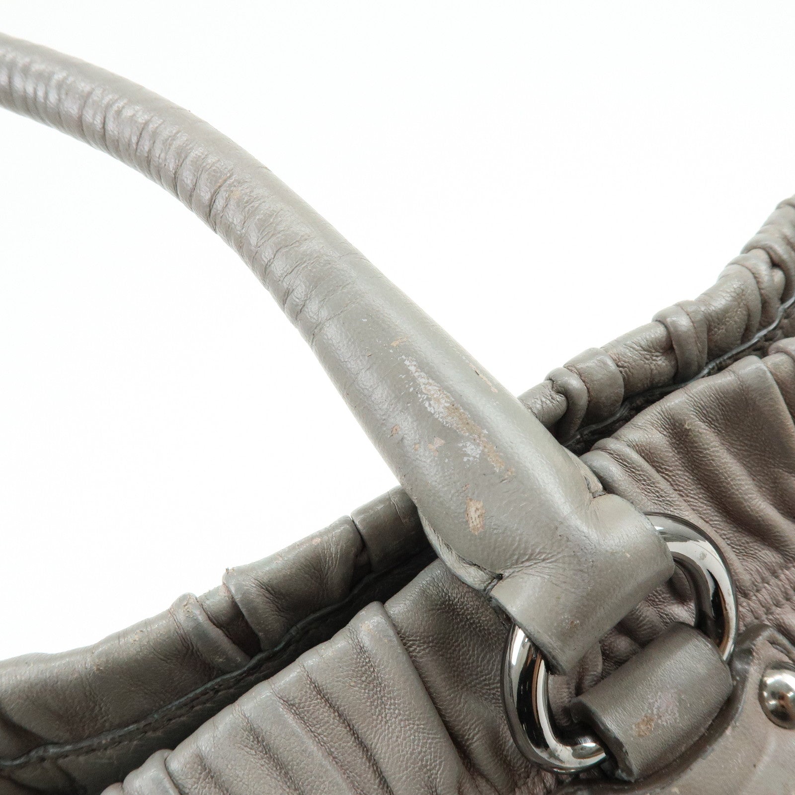 PRADA Logo Leather 2Way Bag Hand Bag Shoulder Bag Gray