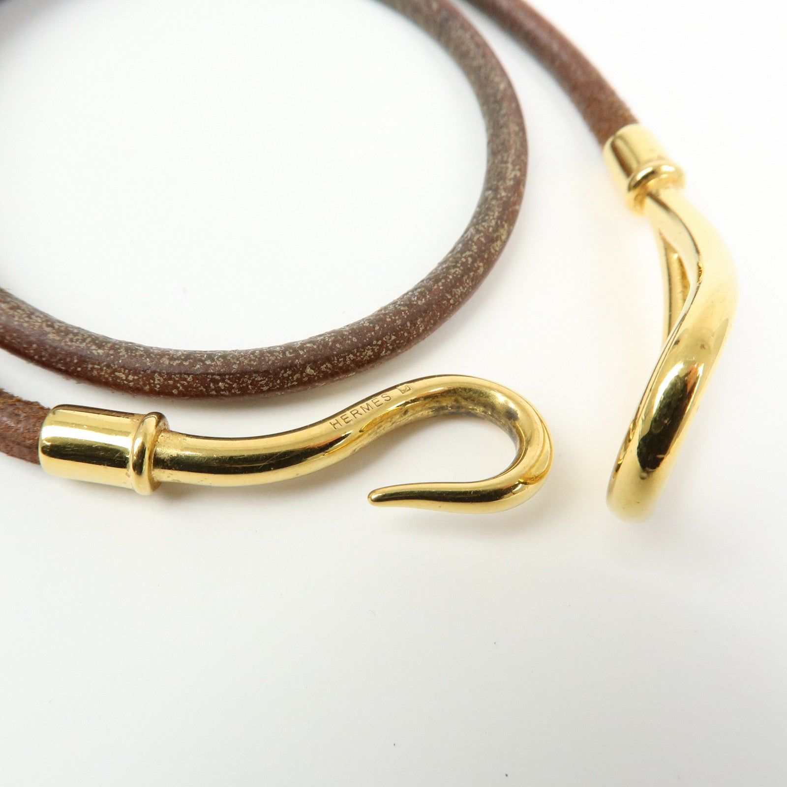 HERMES Jumbo Choker Leather Metal Bracelet Brown Gold