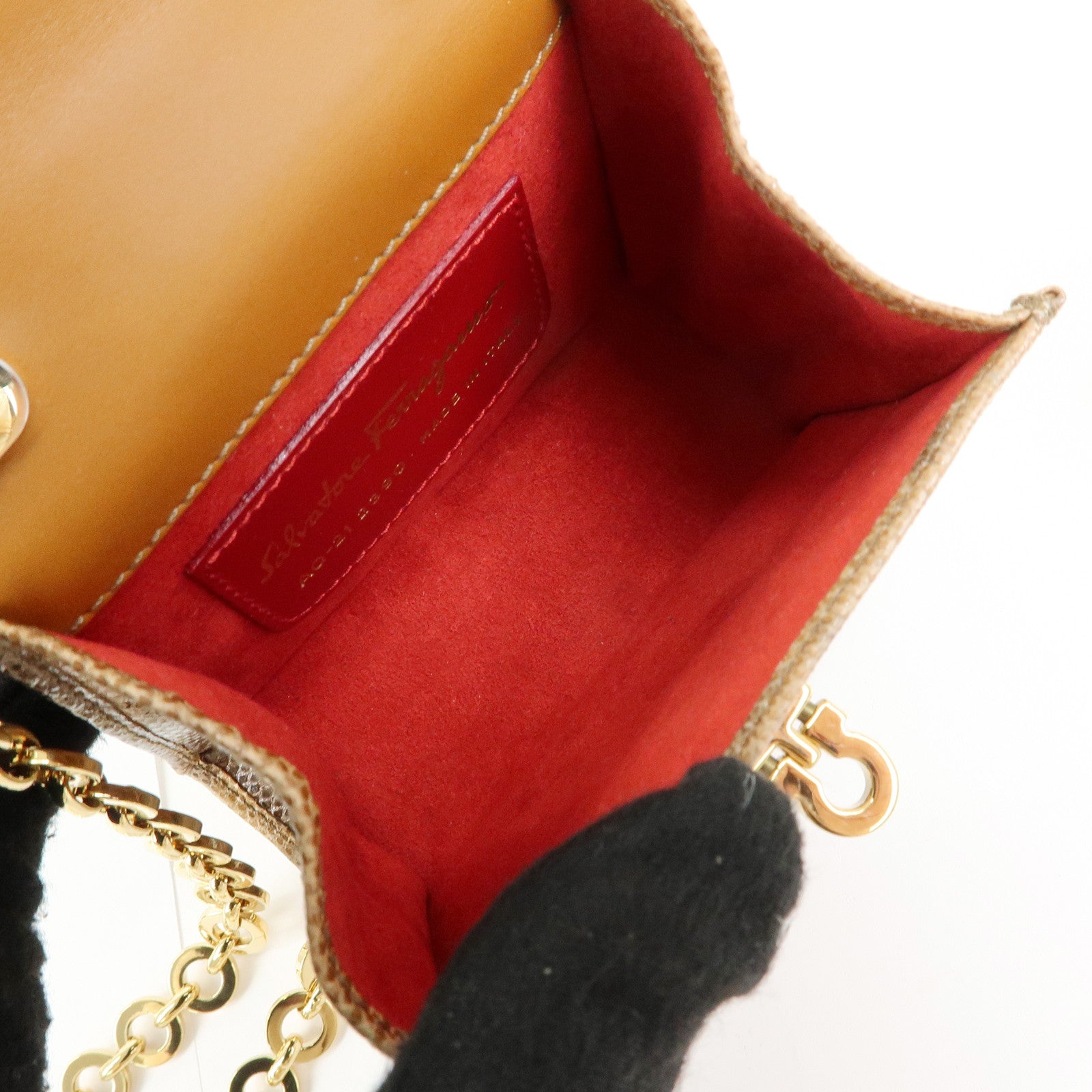 Ferragamo Gancini Embossed Leather 2Way Mini Shoulder Bag Brown