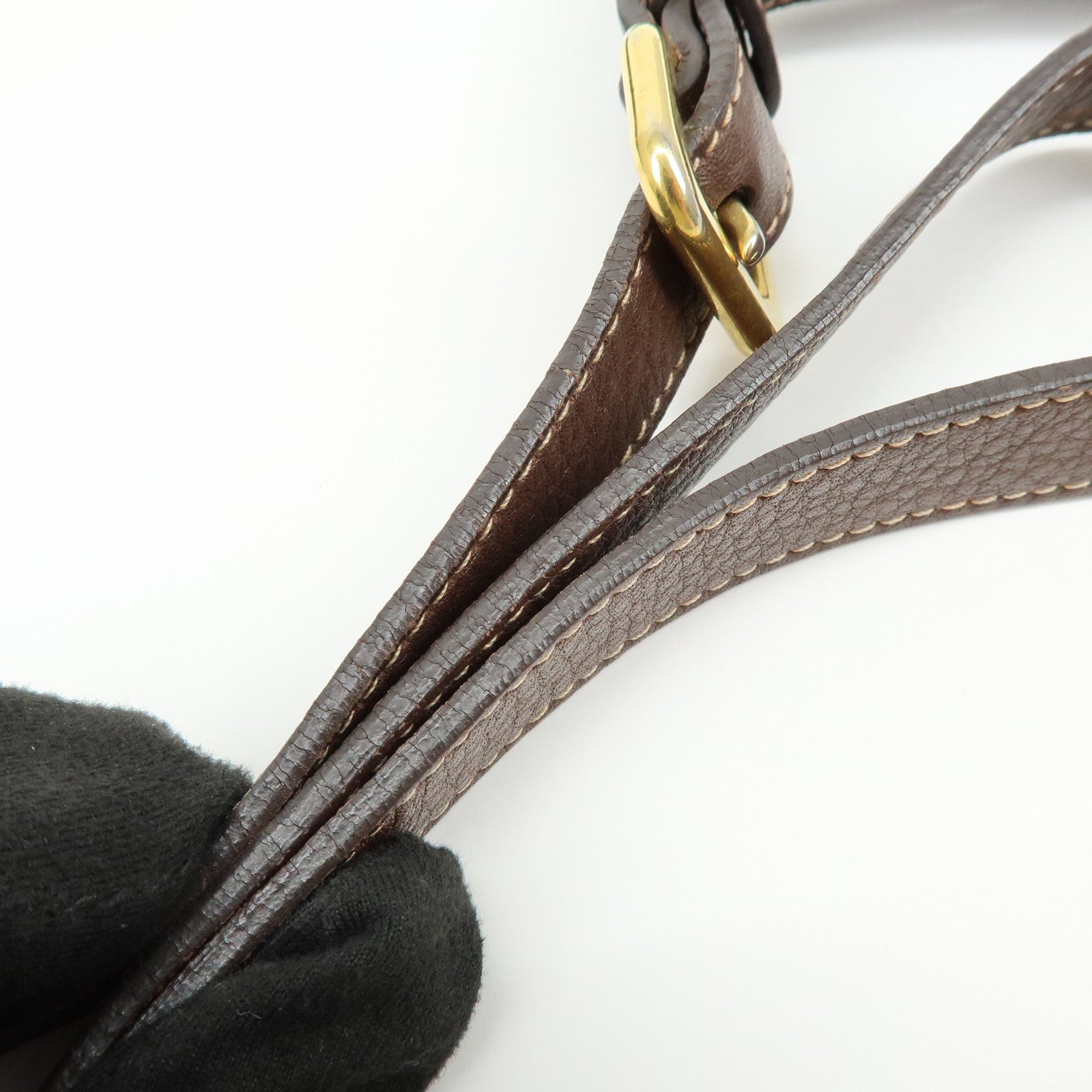 PRADA Logo Jacguard Leather Shoulder Bag Crossbody Bag Brown