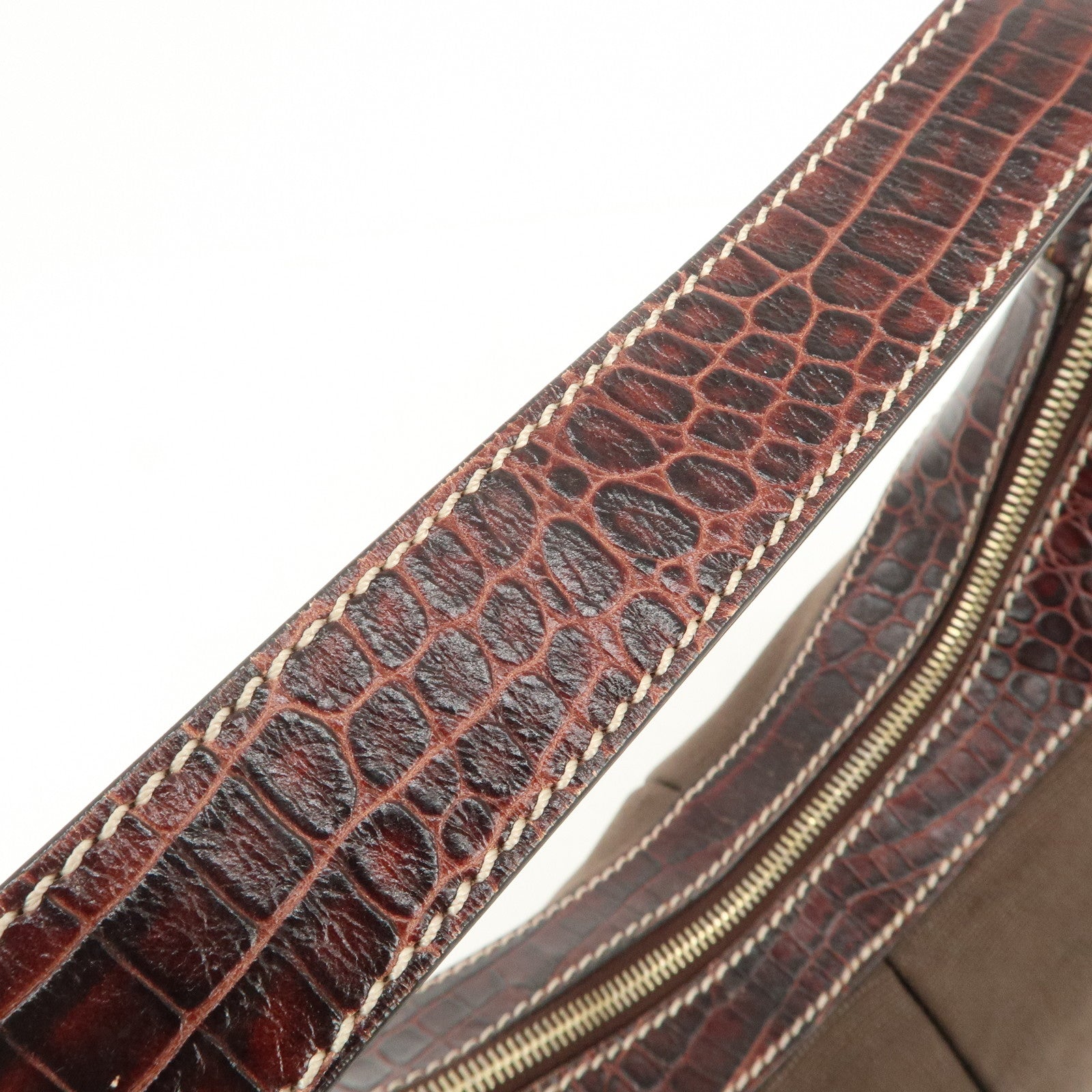 CELINE Canvas Leather Shoulder Bag Hand Bag Brown