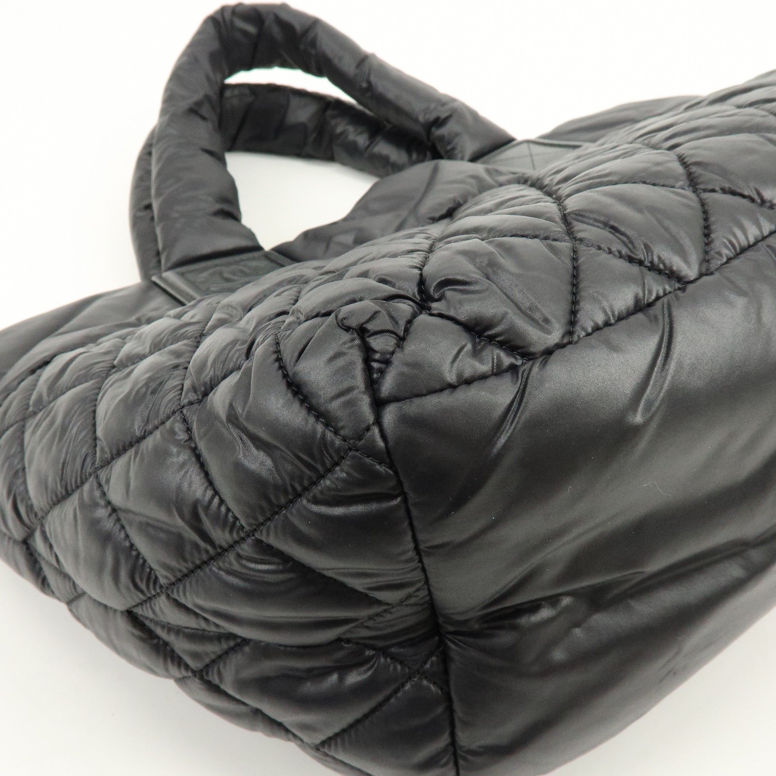 CHANEL COCO Cocoon PM Nylon Leather Tote Bag Hand Bag Black A48610