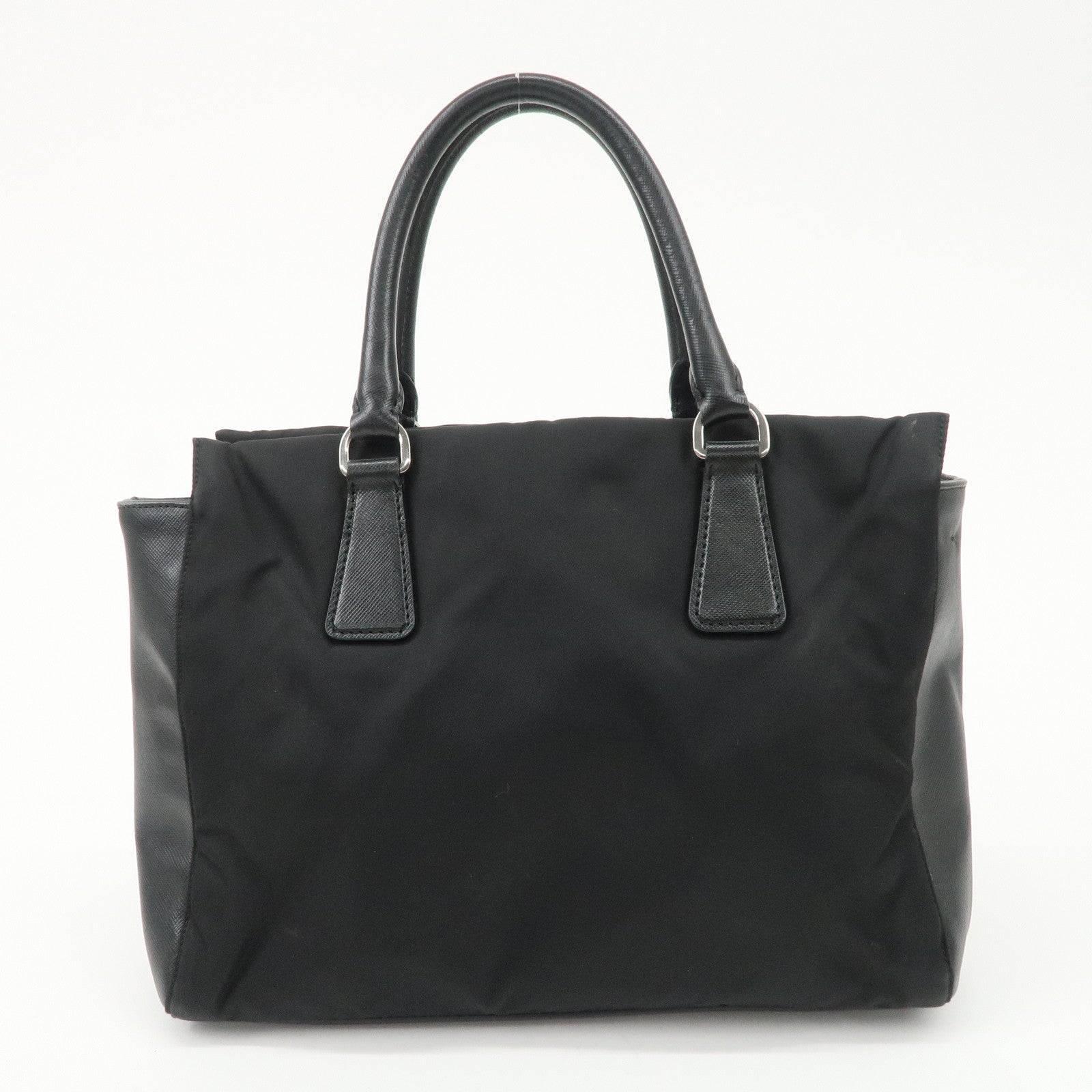 PRADA Triangle Logo Leather Nylon 2Way Bag Hand Bag Black Gold HDW Used