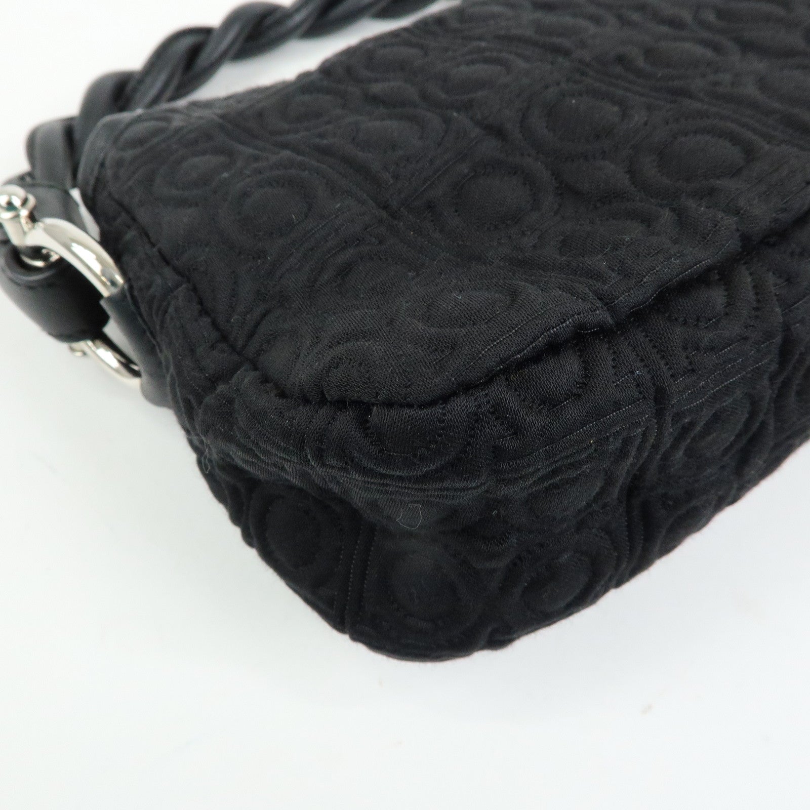 Ferragamo Gancini Canvas Leather Mini Hand Bag Black