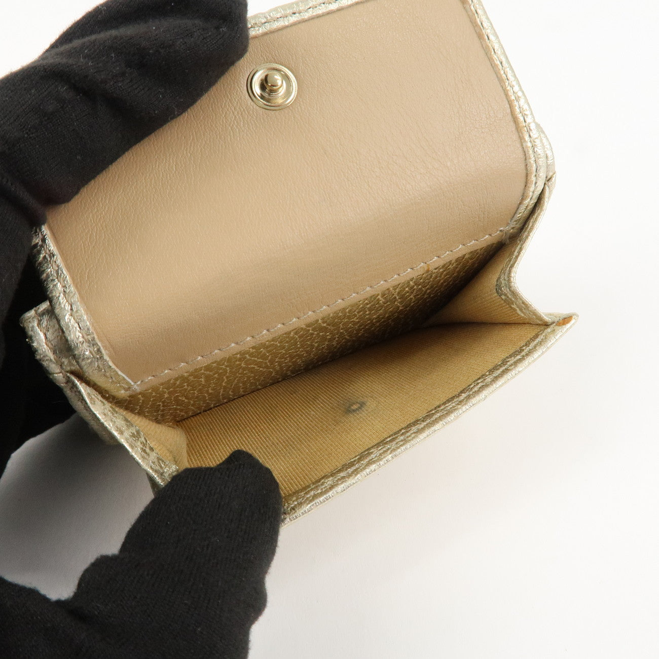 JIMMY CHOO Leather Star Studs Trifold Compact Wallet Gold Used