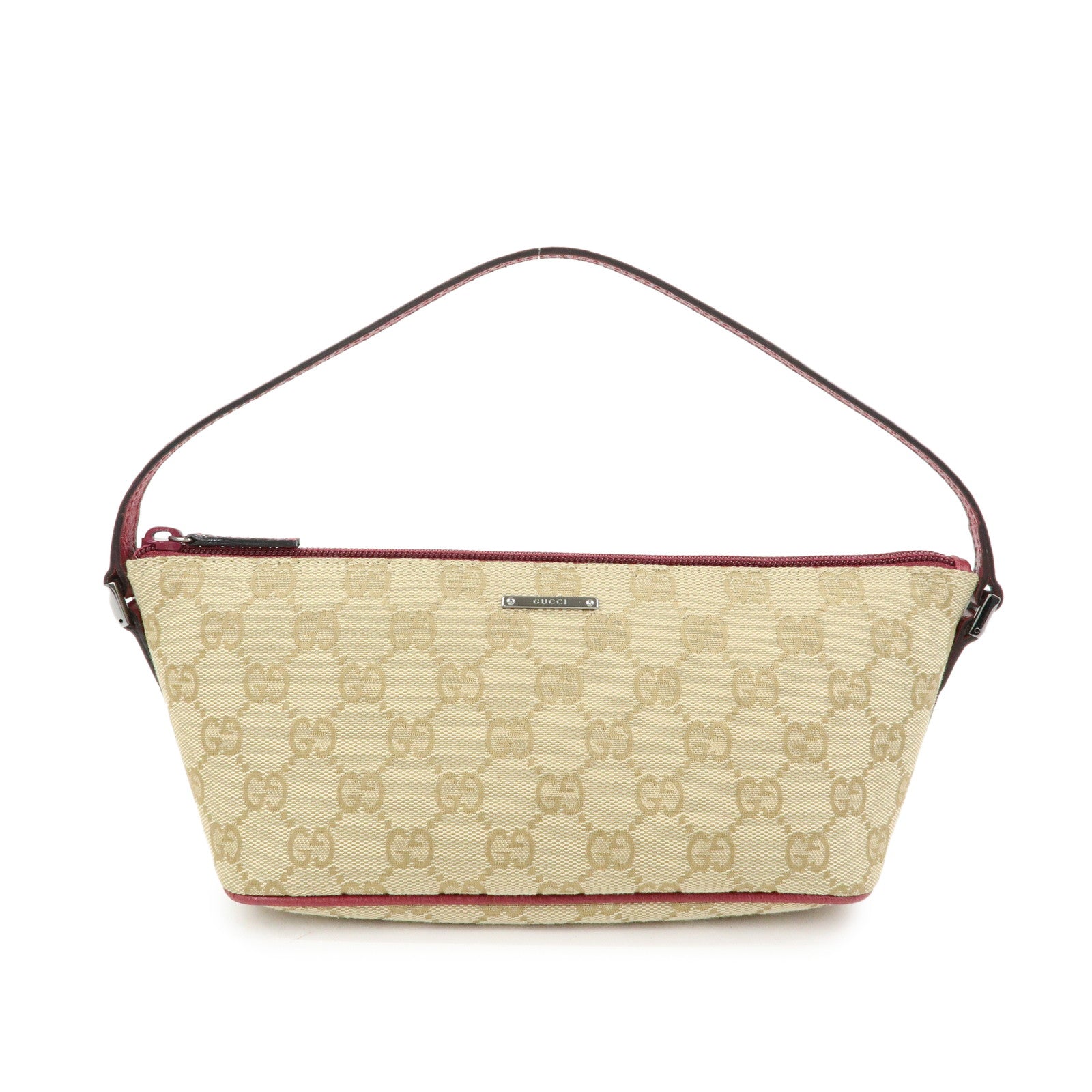 GUCCI Boat Bag GG Canvas Leather Hand Bag Beige Red 07198