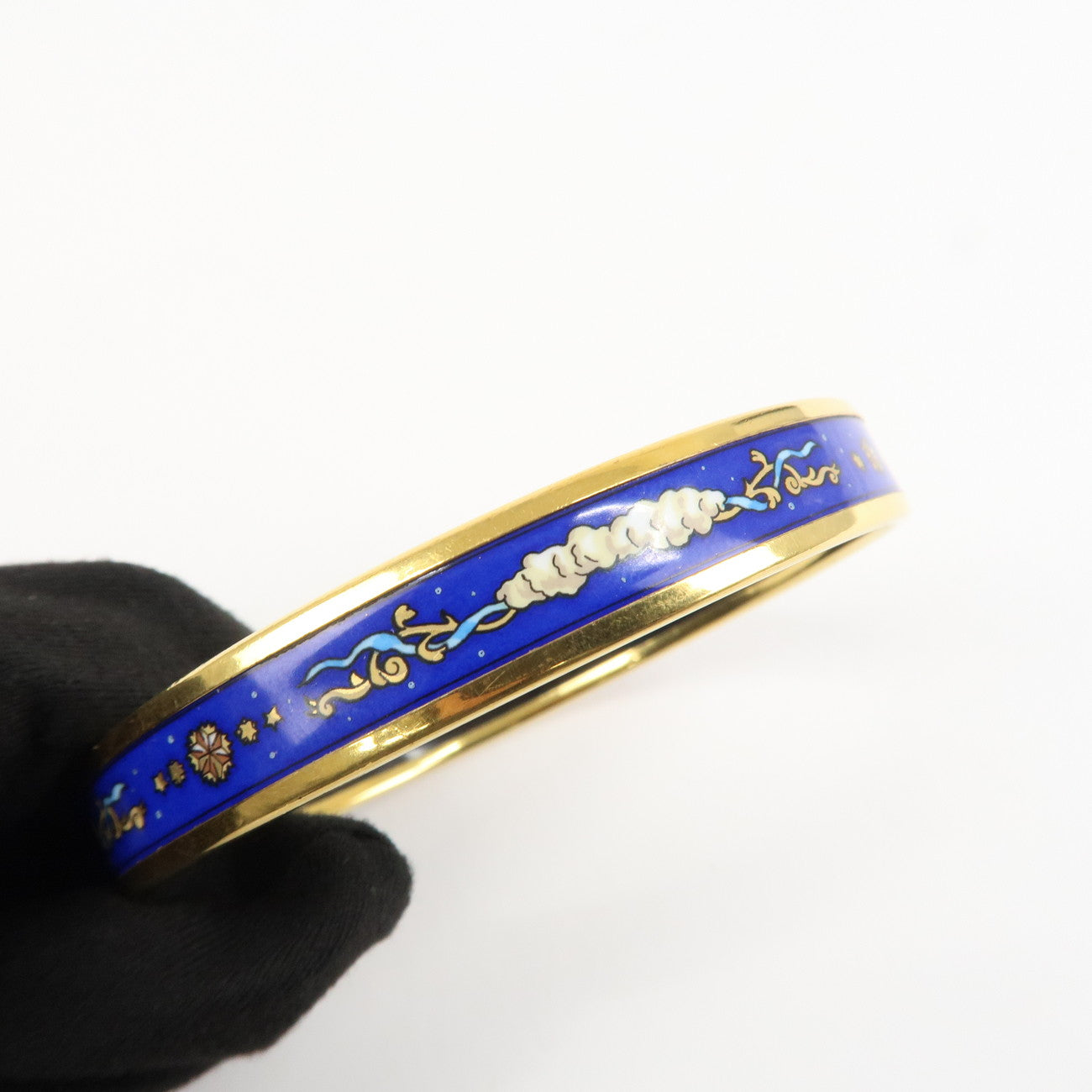 HERMES Email PM Bangle Bracelet Blue Gold Used