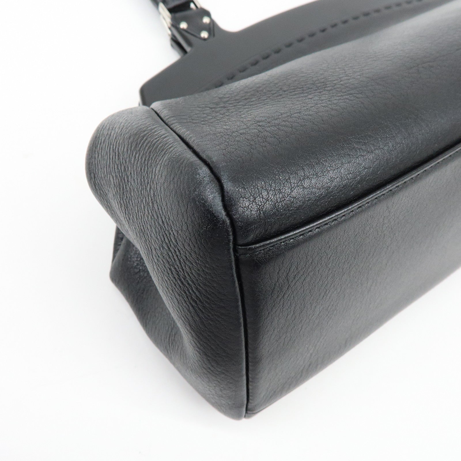 Ferragamo Gancini Leather Hand Bag Shoulder Bag Black