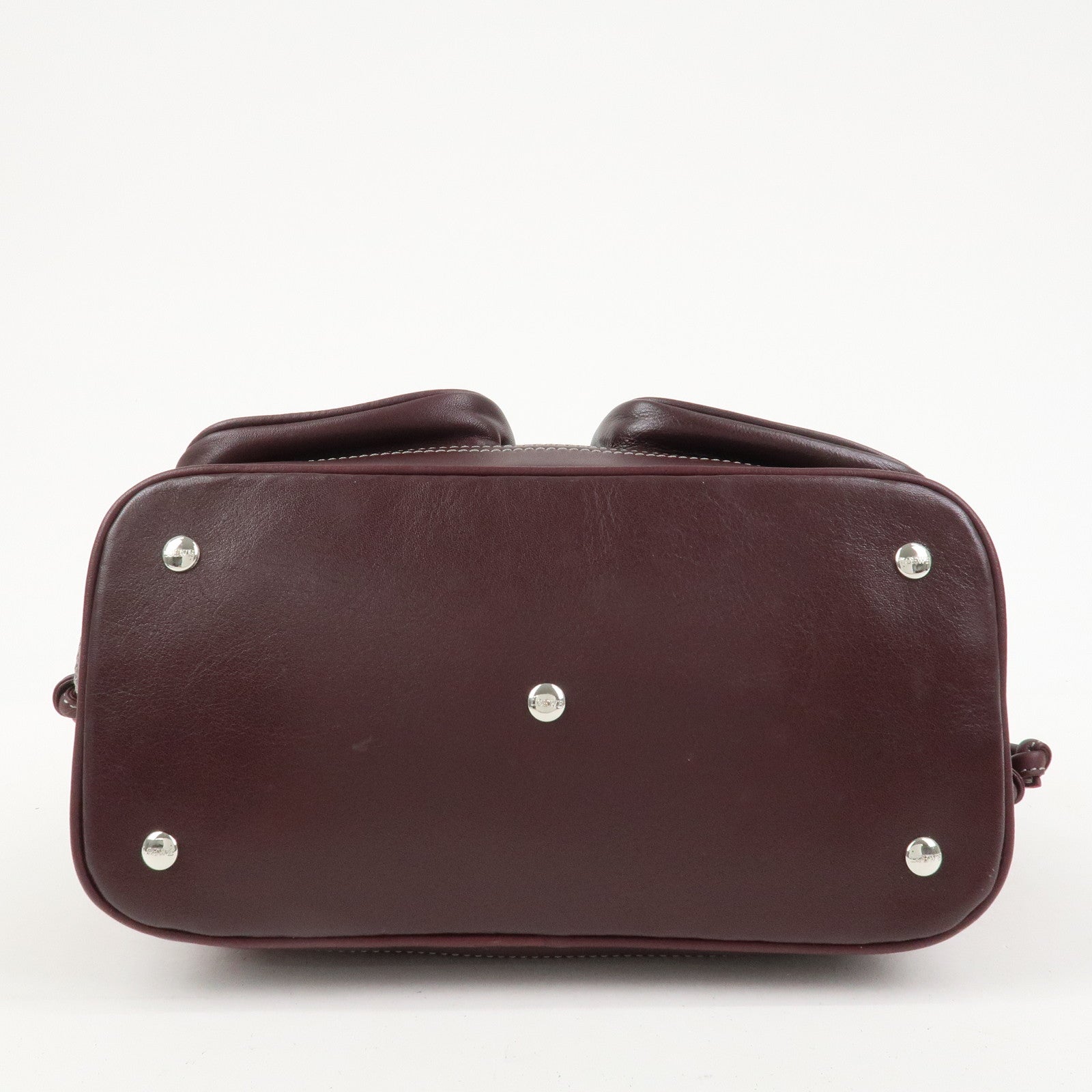 LOEWE Anagram Logo Leather Suede Hand Bag Brown Bordeaux