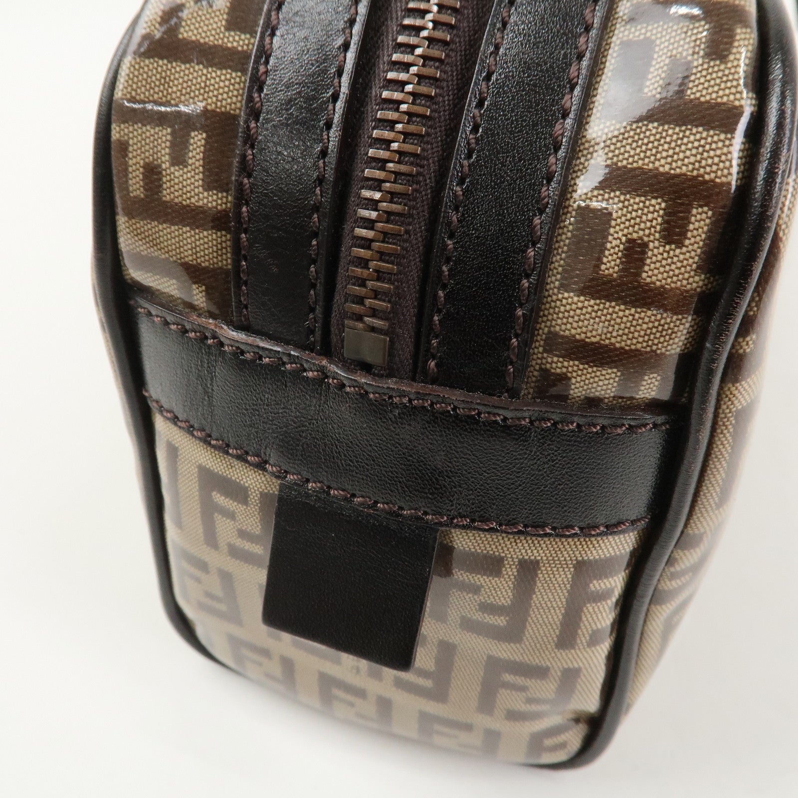 FENDI Zucchino PVC Leather Shoulder Bag Hand Bag Brown 8BL006