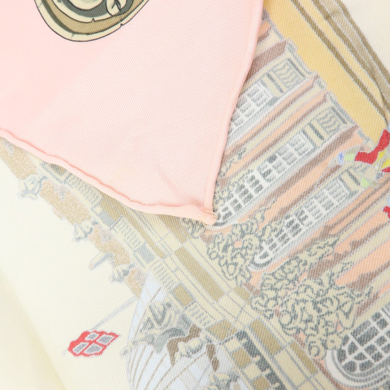 HERMES Carre 90 Silk 100% Scarf SANSSOUCY Pink White