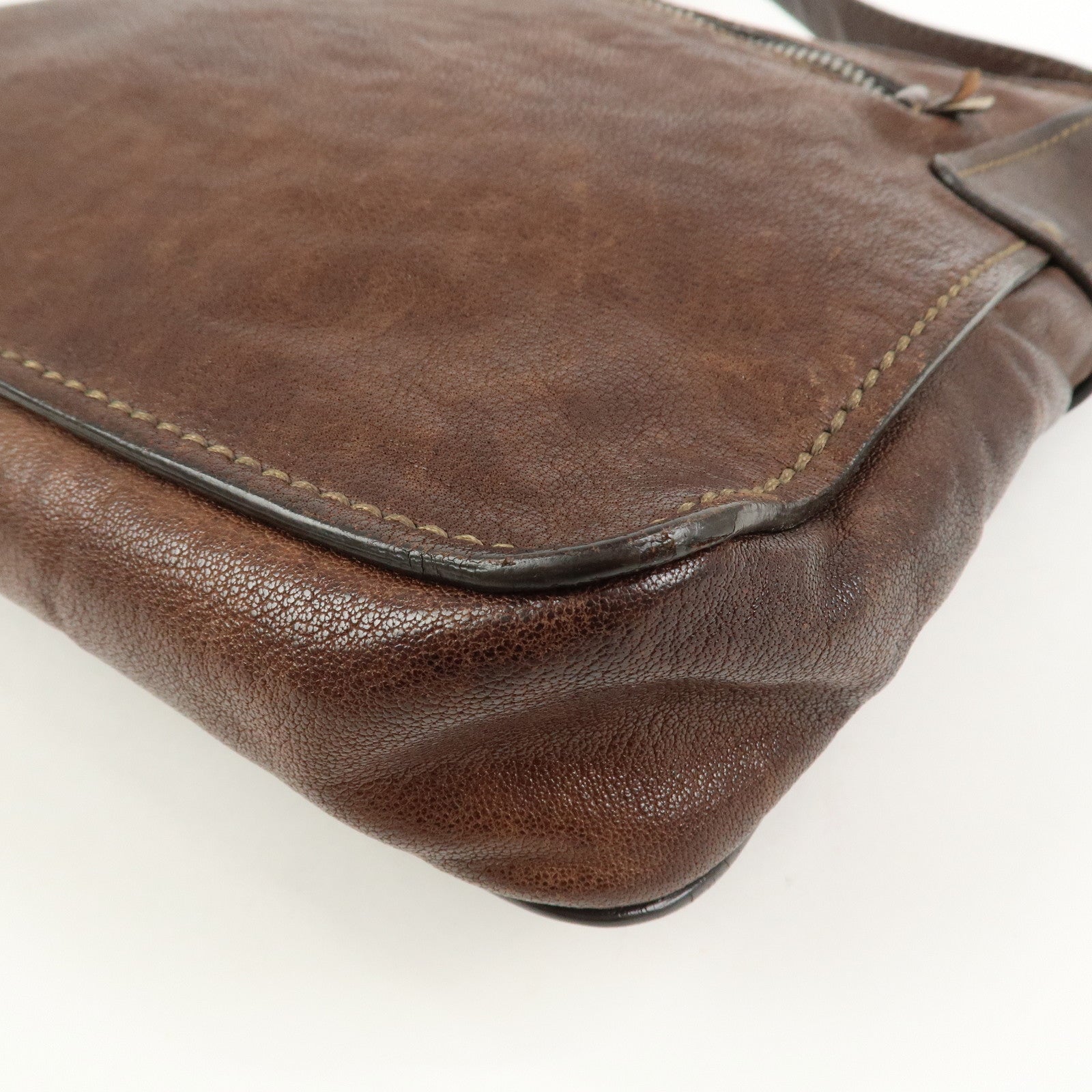 MIU MIU Logo Leather Shoulder Bag Crossbody Bag Brown